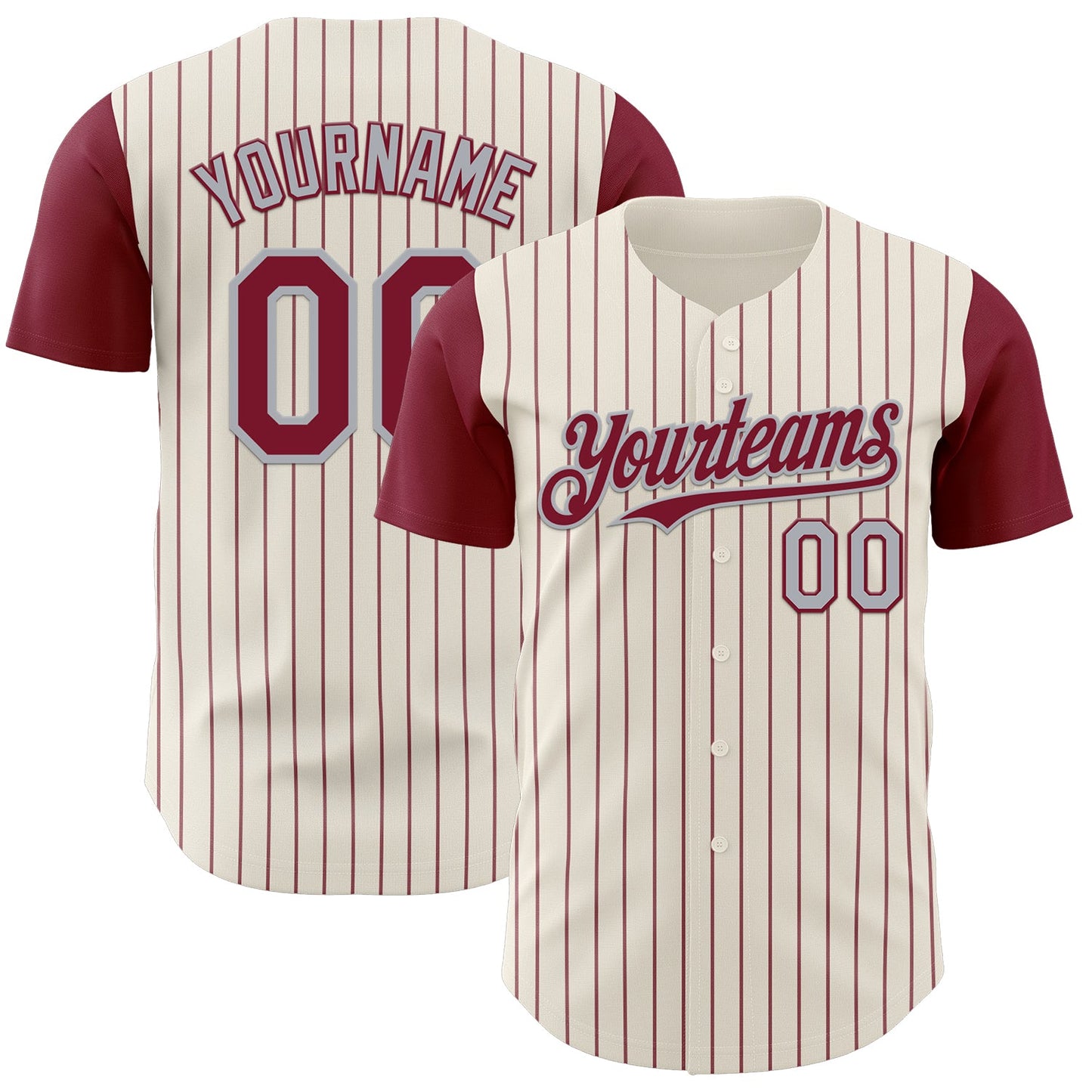 Custom Cream Crimson Pinstripe Gray Authentic Two Tone Baseball Jersey - Main View