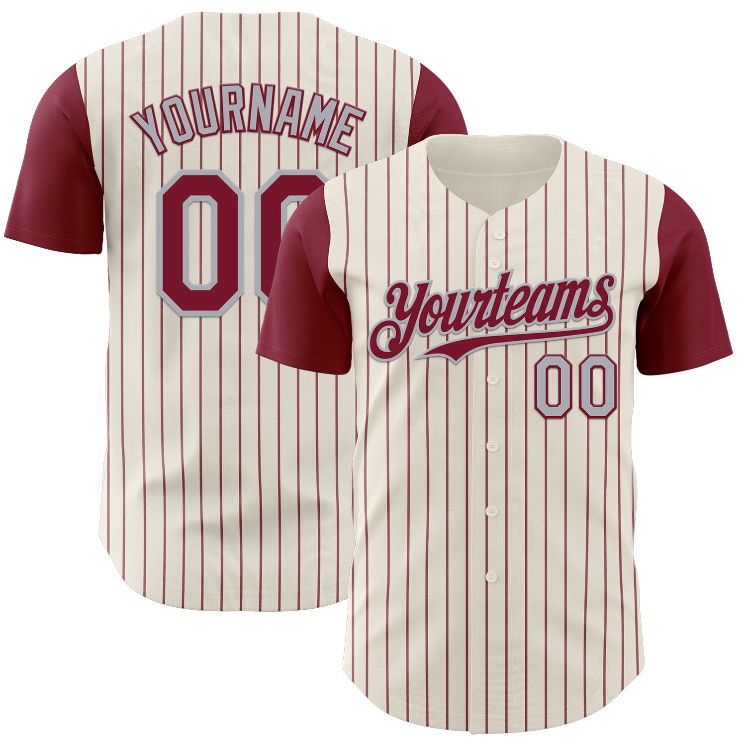 Custom Cream Crimson Pinstripe Gray Authentic Two Tone Baseball Jersey - Main View