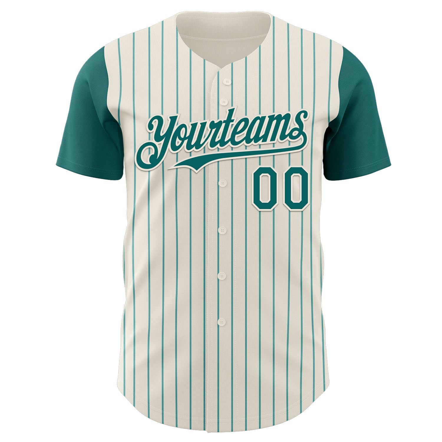 Custom Cream Teal Pinstripe Teal Authentic Two Tone Baseball Jersey view 2