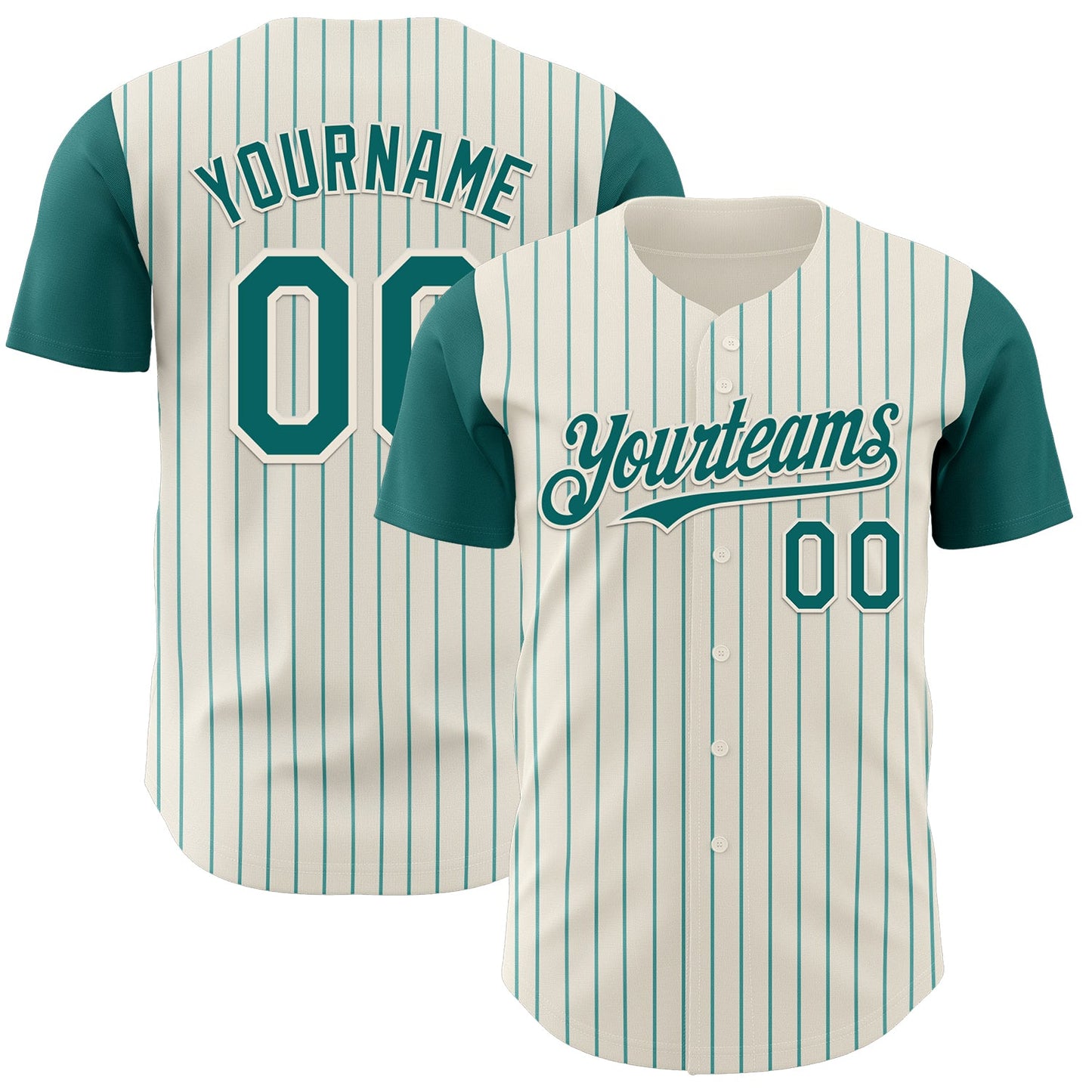 Custom Cream Teal Pinstripe Teal Authentic Two Tone Baseball Jersey - Main View