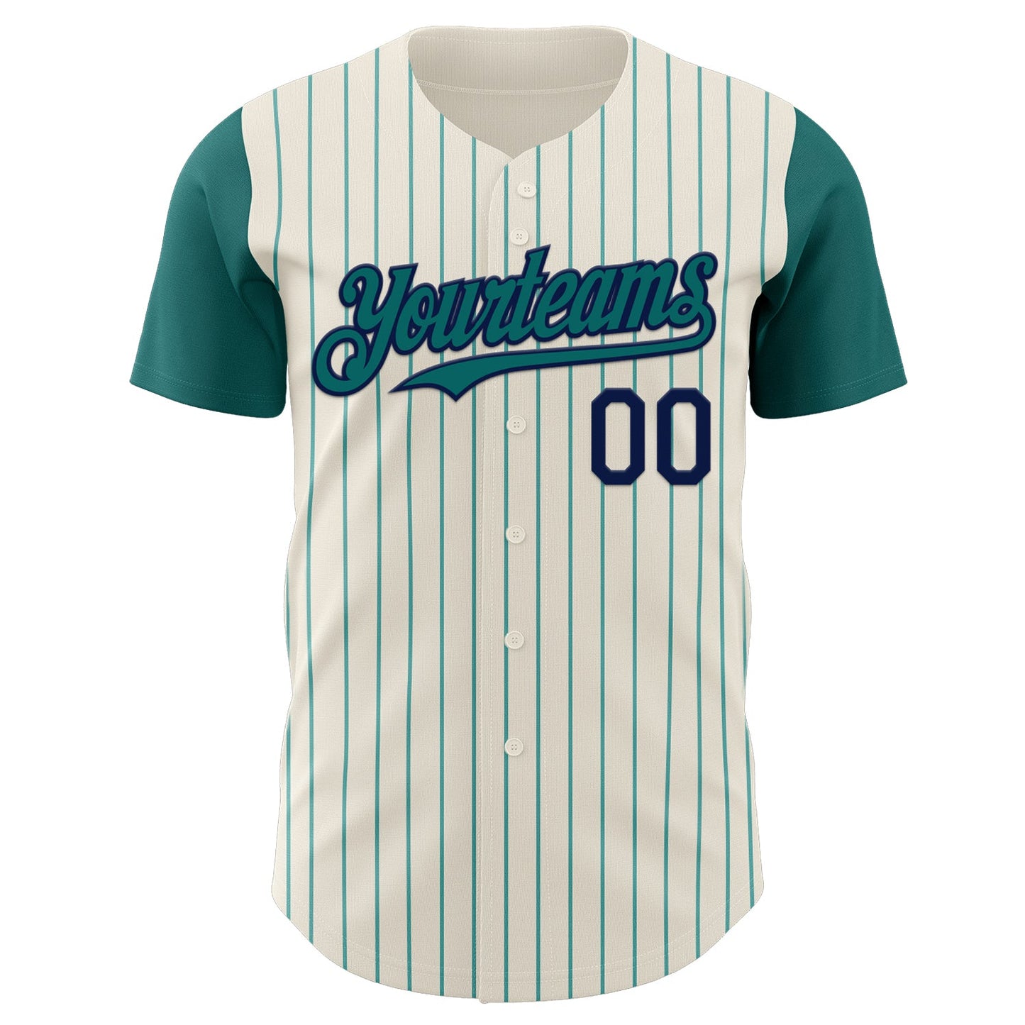 Custom Cream Teal Pinstripe Navy Authentic Two Tone Baseball Jersey view 2