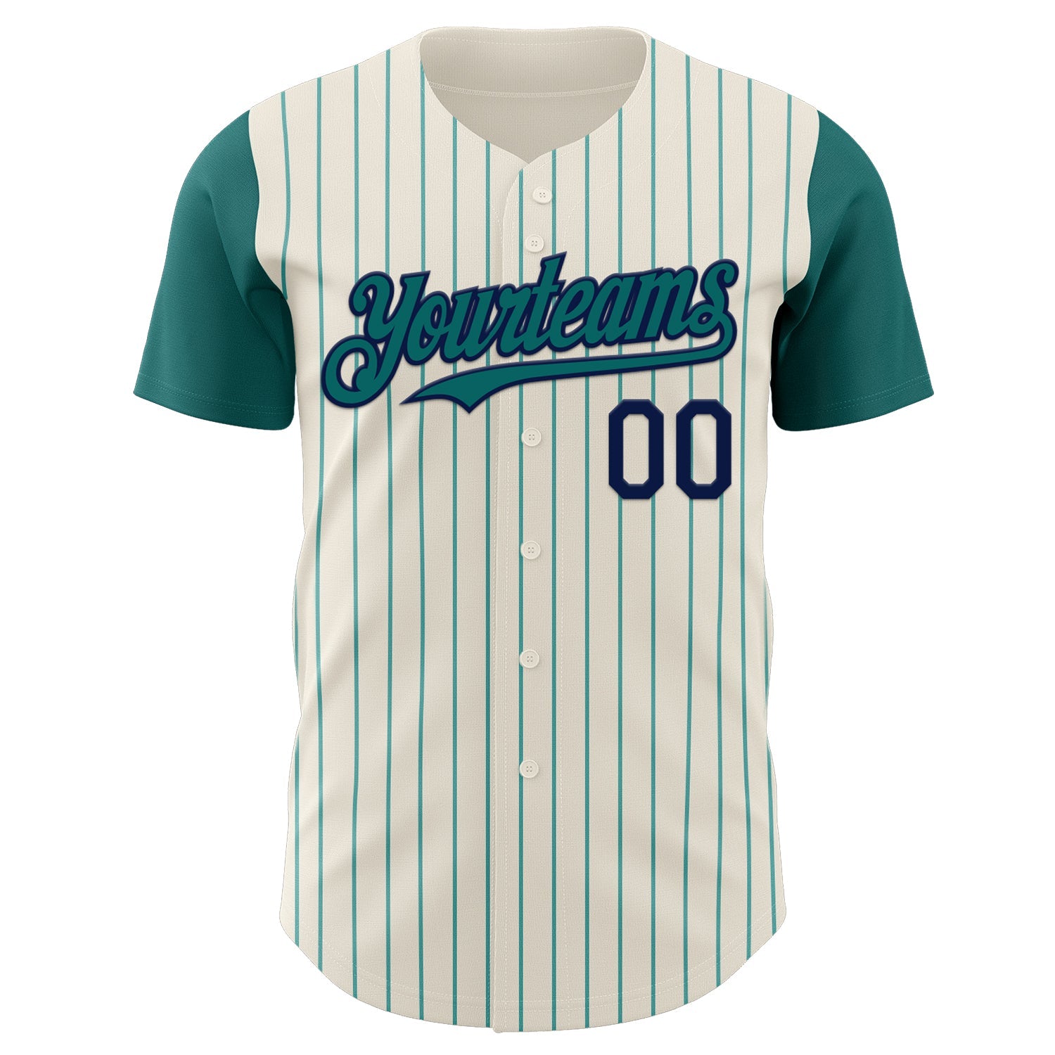 Custom Cream Teal Pinstripe Navy Authentic Two Tone Baseball Jersey view 2