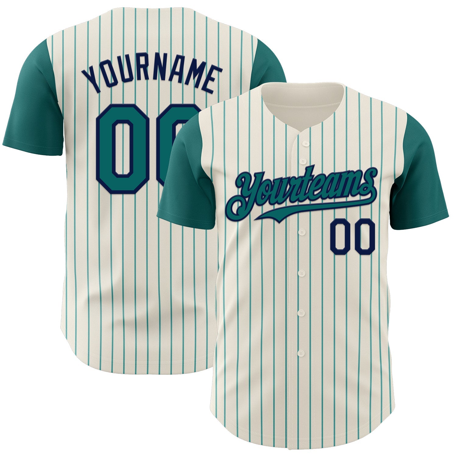 Custom Cream Teal Pinstripe Navy Authentic Two Tone Baseball Jersey - Main View