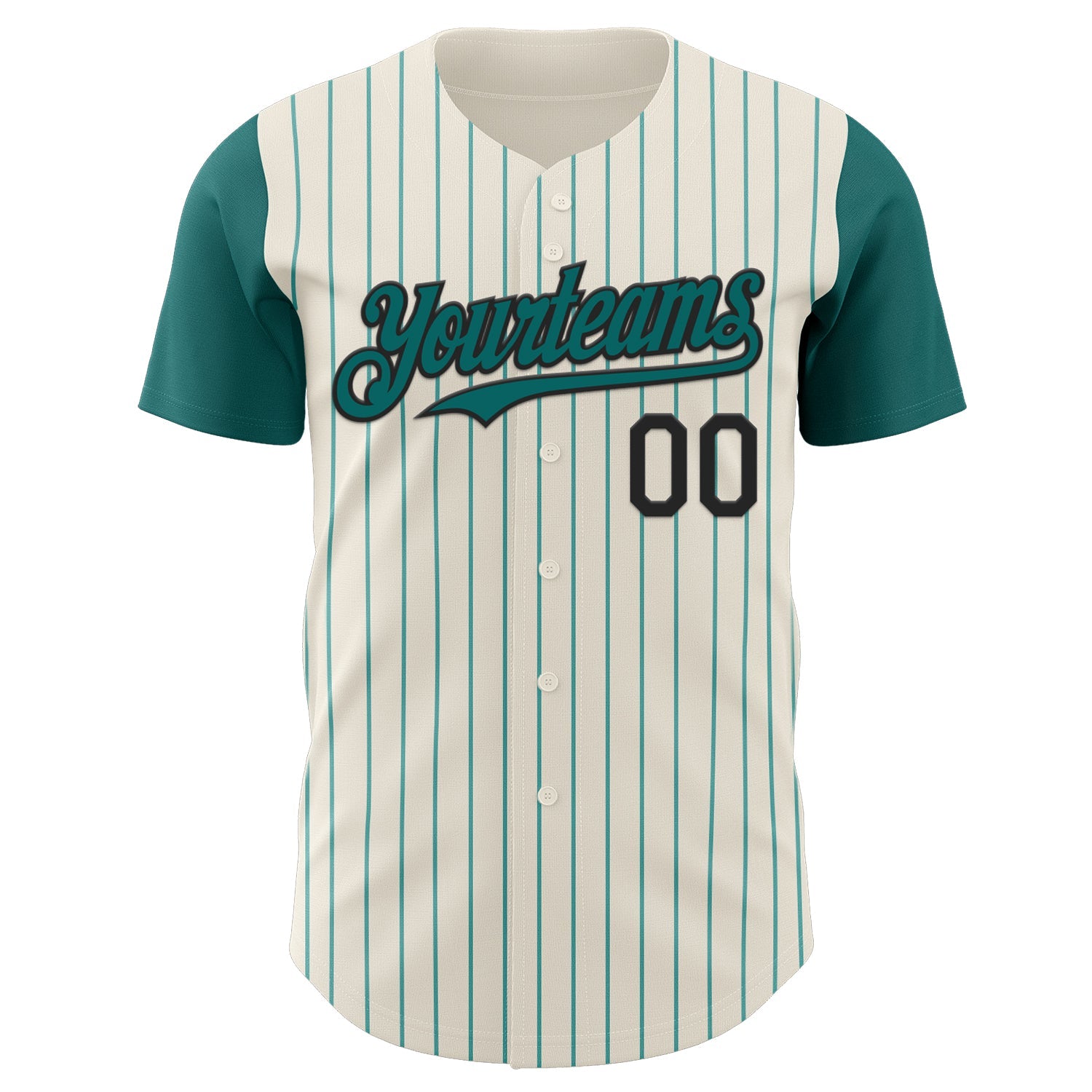 Custom Cream Teal Pinstripe Black Authentic Two Tone Baseball Jersey view 2