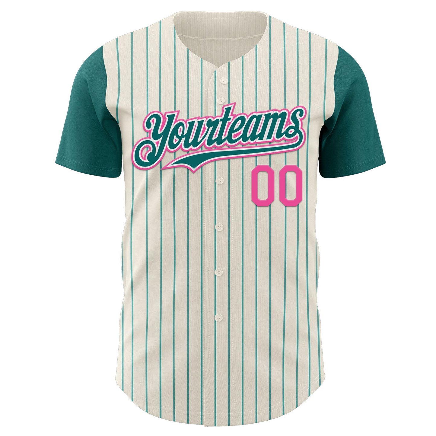 Custom Cream Teal Pinstripe White-Pink Authentic Two Tone Baseball Jersey view 2