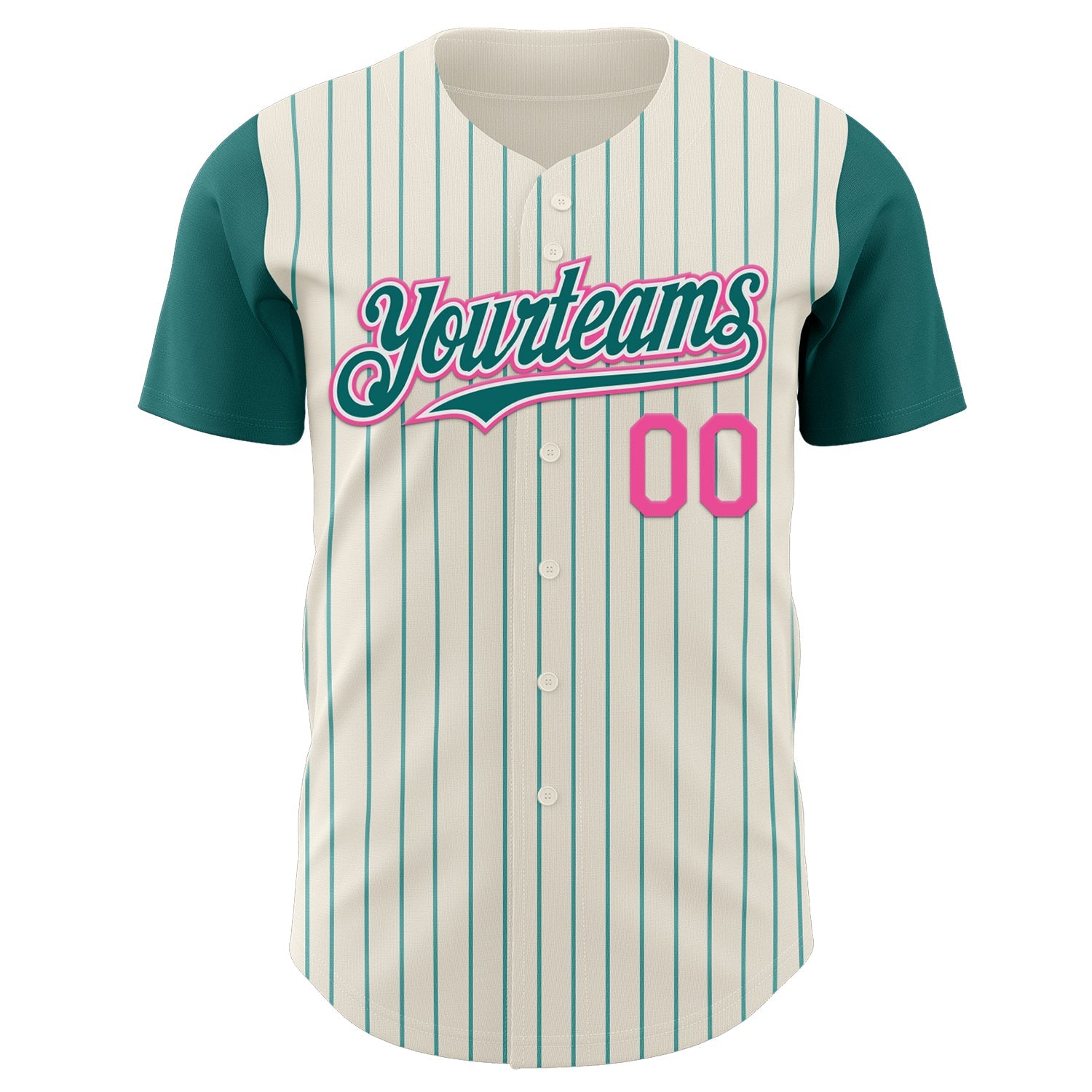 Custom Cream Teal Pinstripe White-Pink Authentic Two Tone Baseball Jersey view 2
