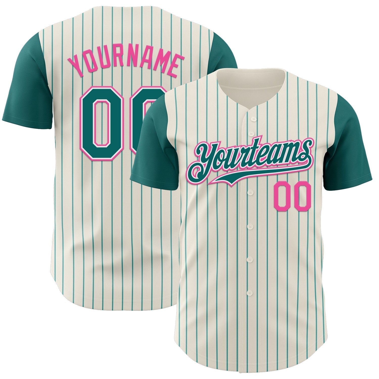Custom Cream Teal Pinstripe White-Pink Authentic Two Tone Baseball Jersey - Main View