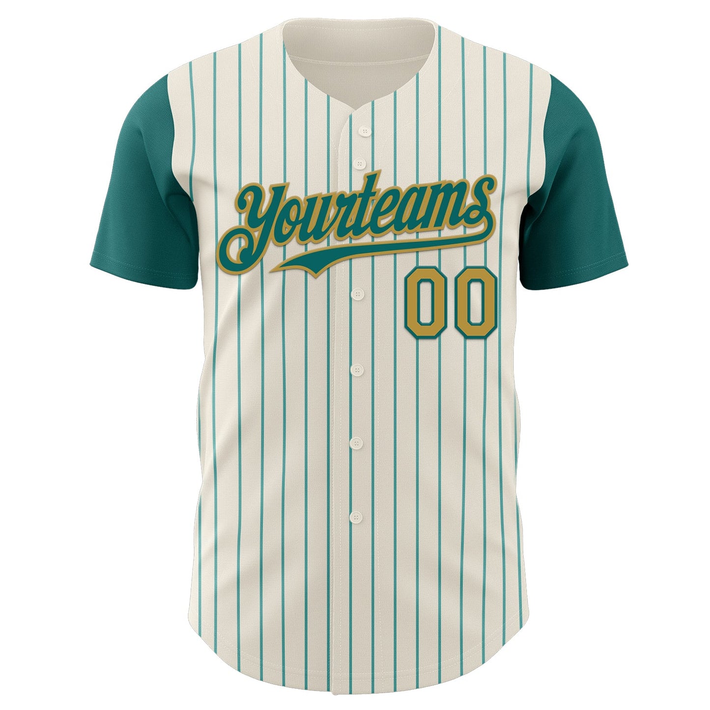 Custom Cream Teal Pinstripe Old Gold Authentic Two Tone Baseball Jersey view 2