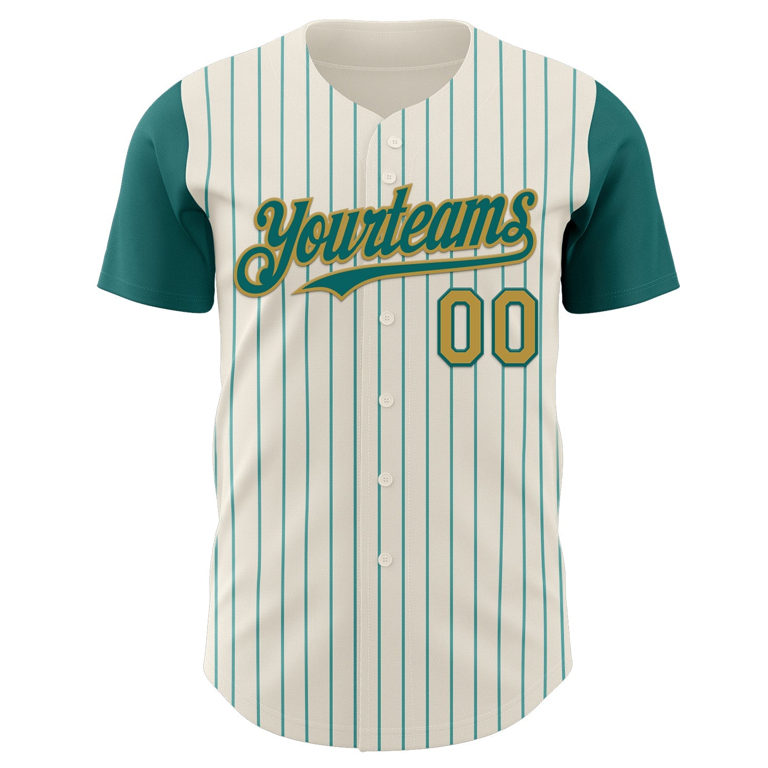 Custom Cream Teal Pinstripe Old Gold Authentic Two Tone Baseball Jersey view 2