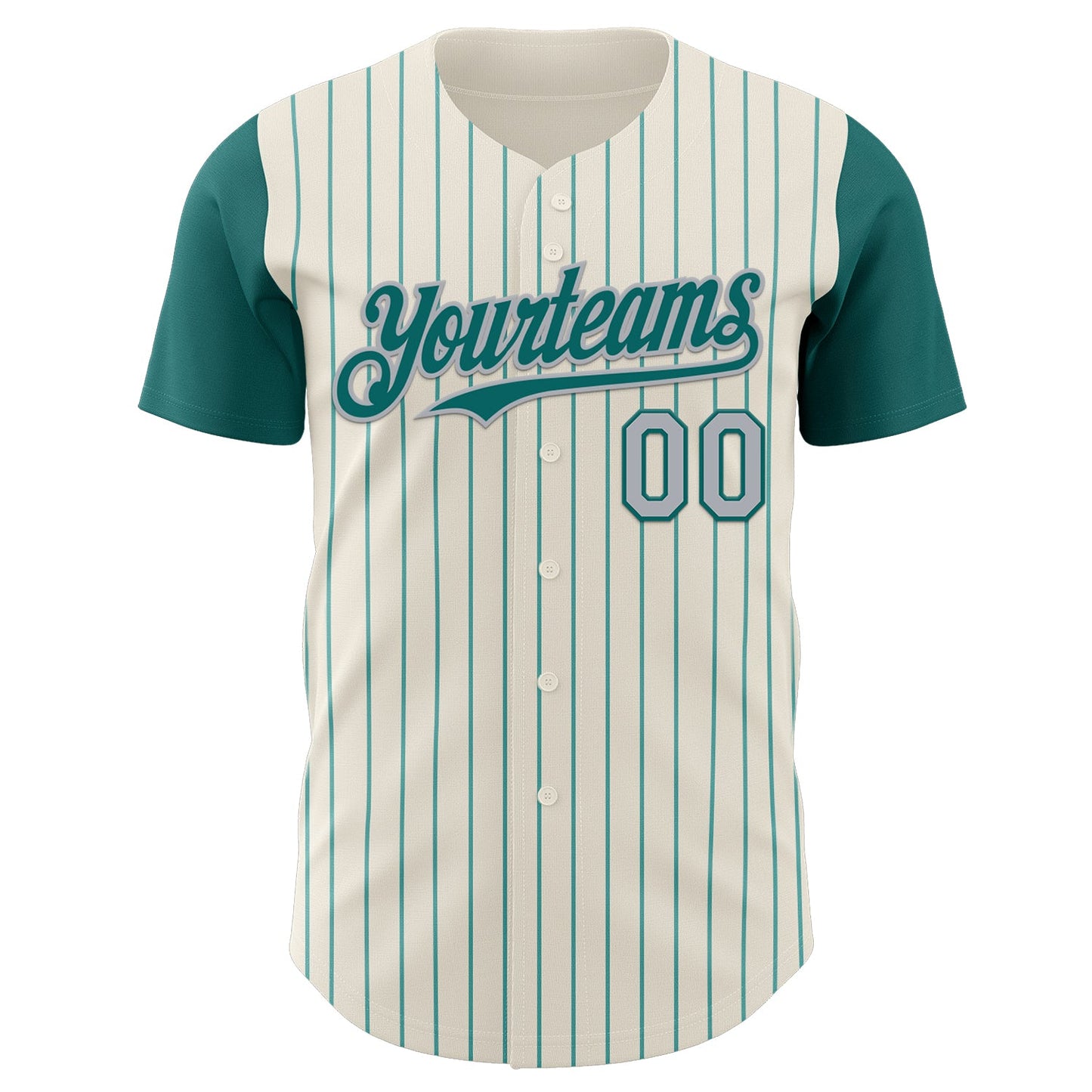 Custom Cream Teal Pinstripe Gray Authentic Two Tone Baseball Jersey view 2