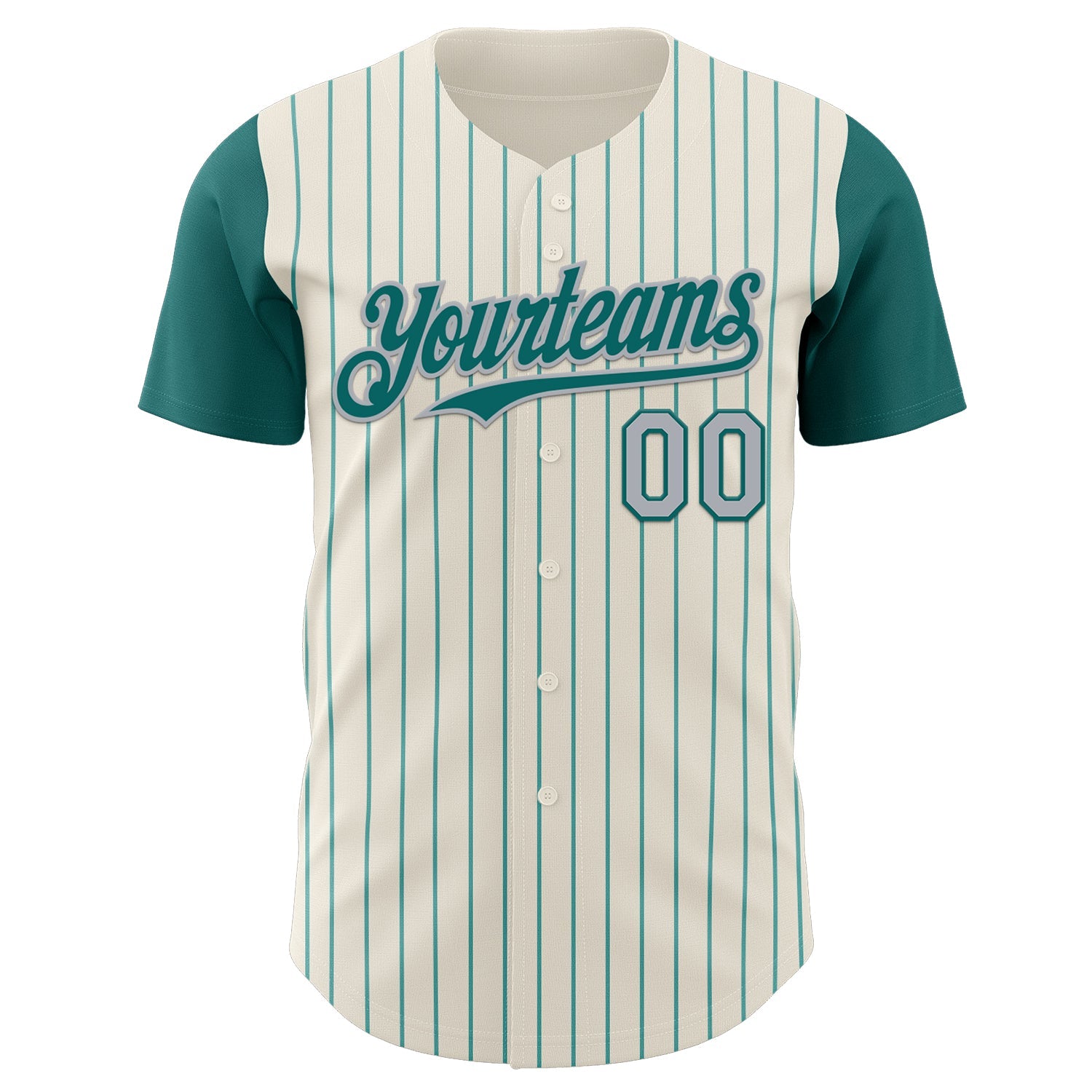 Custom Cream Teal Pinstripe Gray Authentic Two Tone Baseball Jersey view 2