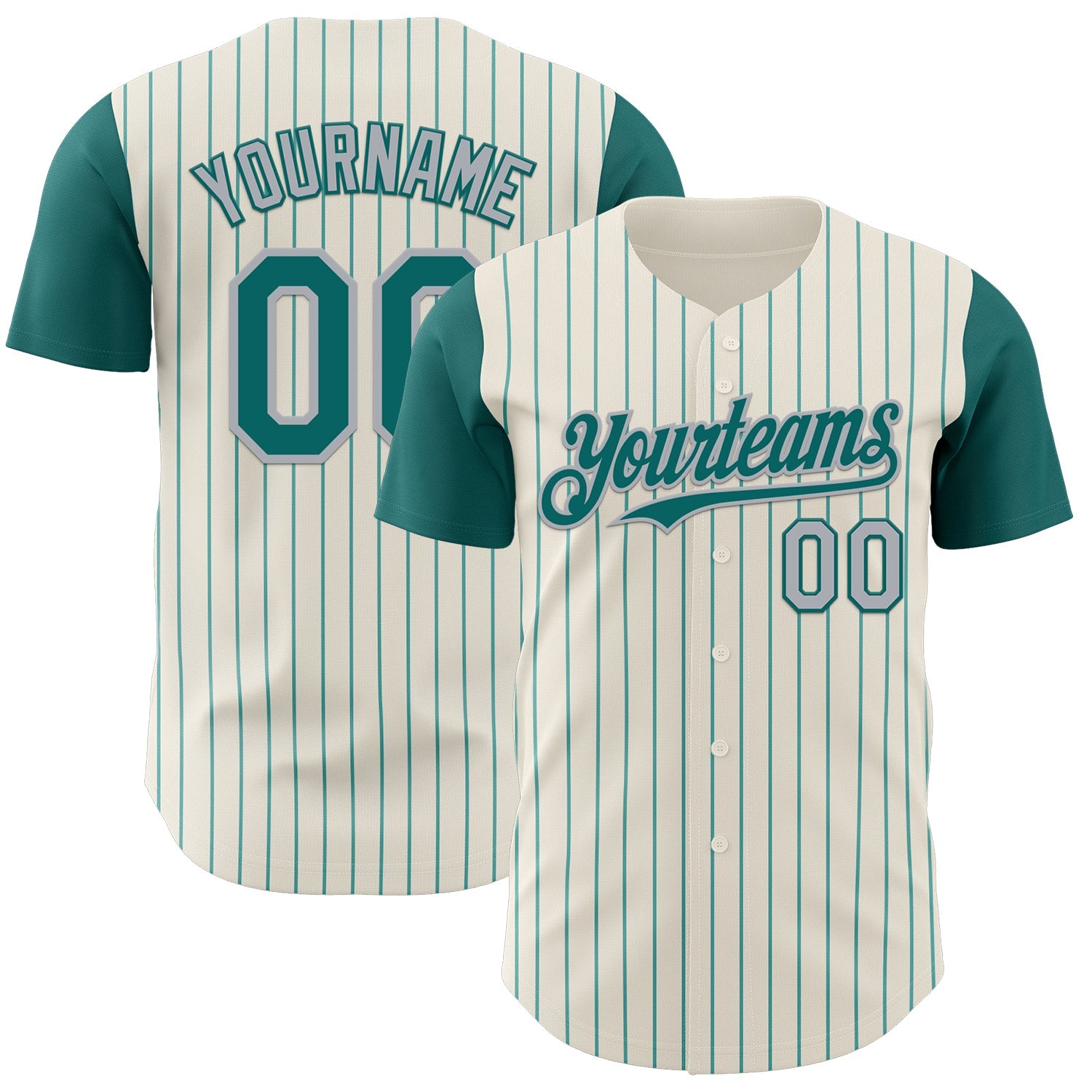 Custom Cream Teal Pinstripe Gray Authentic Two Tone Baseball Jersey - Main View