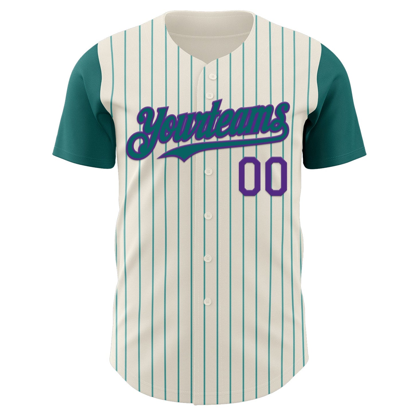 Custom Cream Teal Pinstripe Purple Authentic Two Tone Baseball Jersey view 2