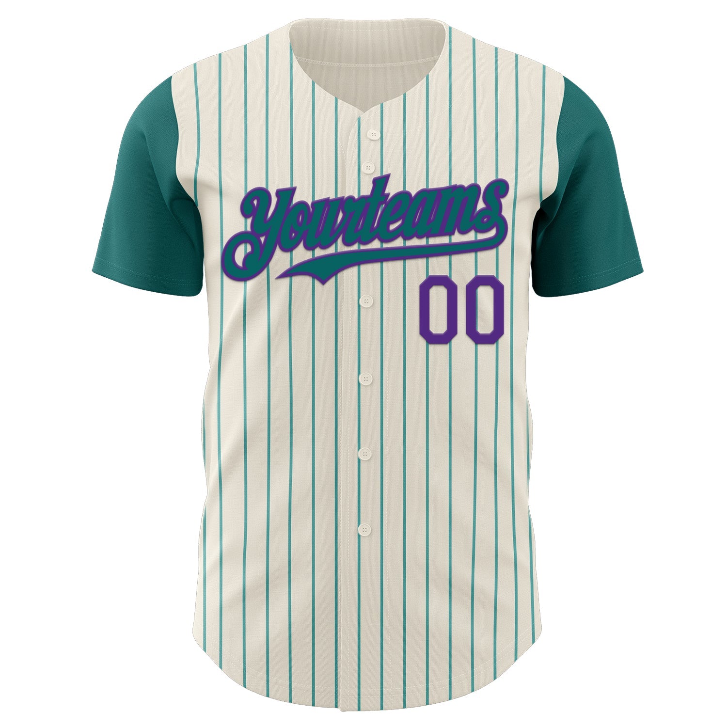 Custom Cream Teal Pinstripe Purple Authentic Two Tone Baseball Jersey view 2