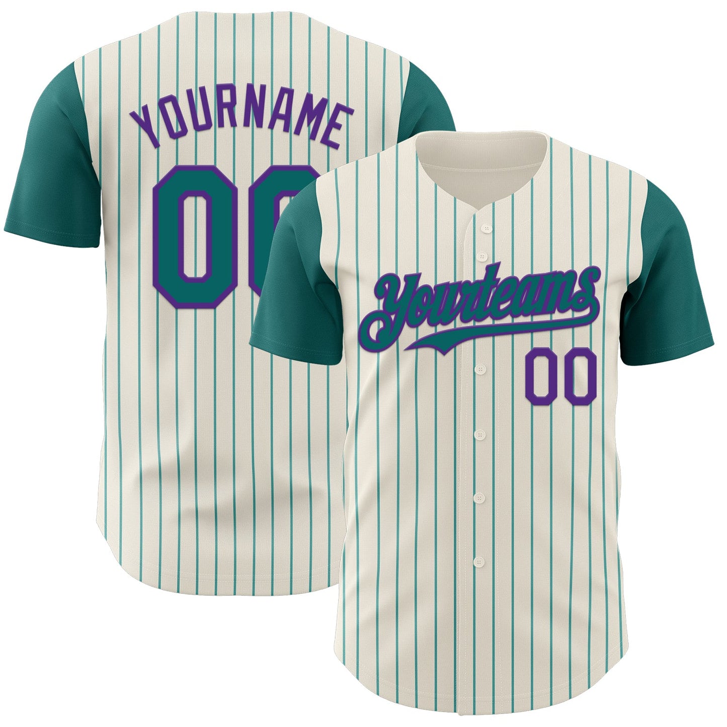 Custom Cream Teal Pinstripe Purple Authentic Two Tone Baseball Jersey - Main View