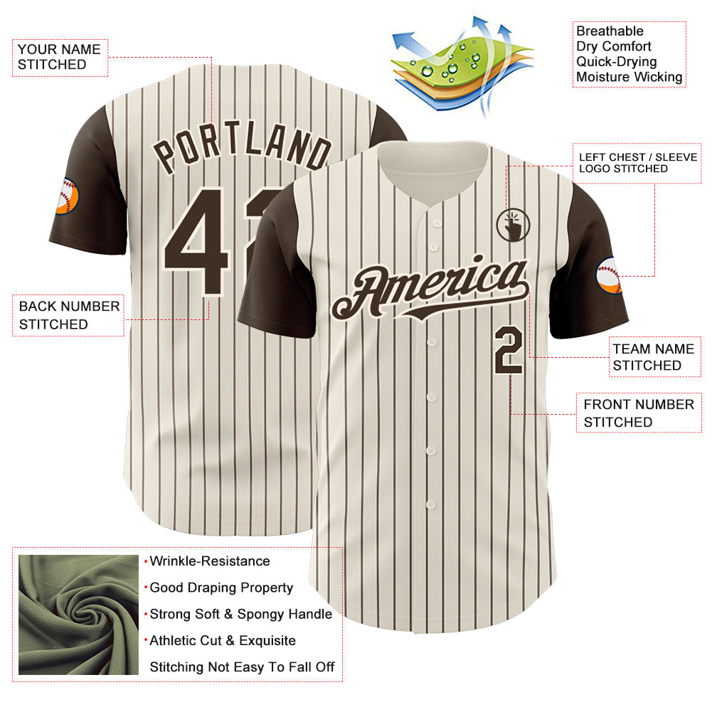 Custom Cream Brown Pinstripe Brown Authentic Two Tone Baseball Jersey view 3