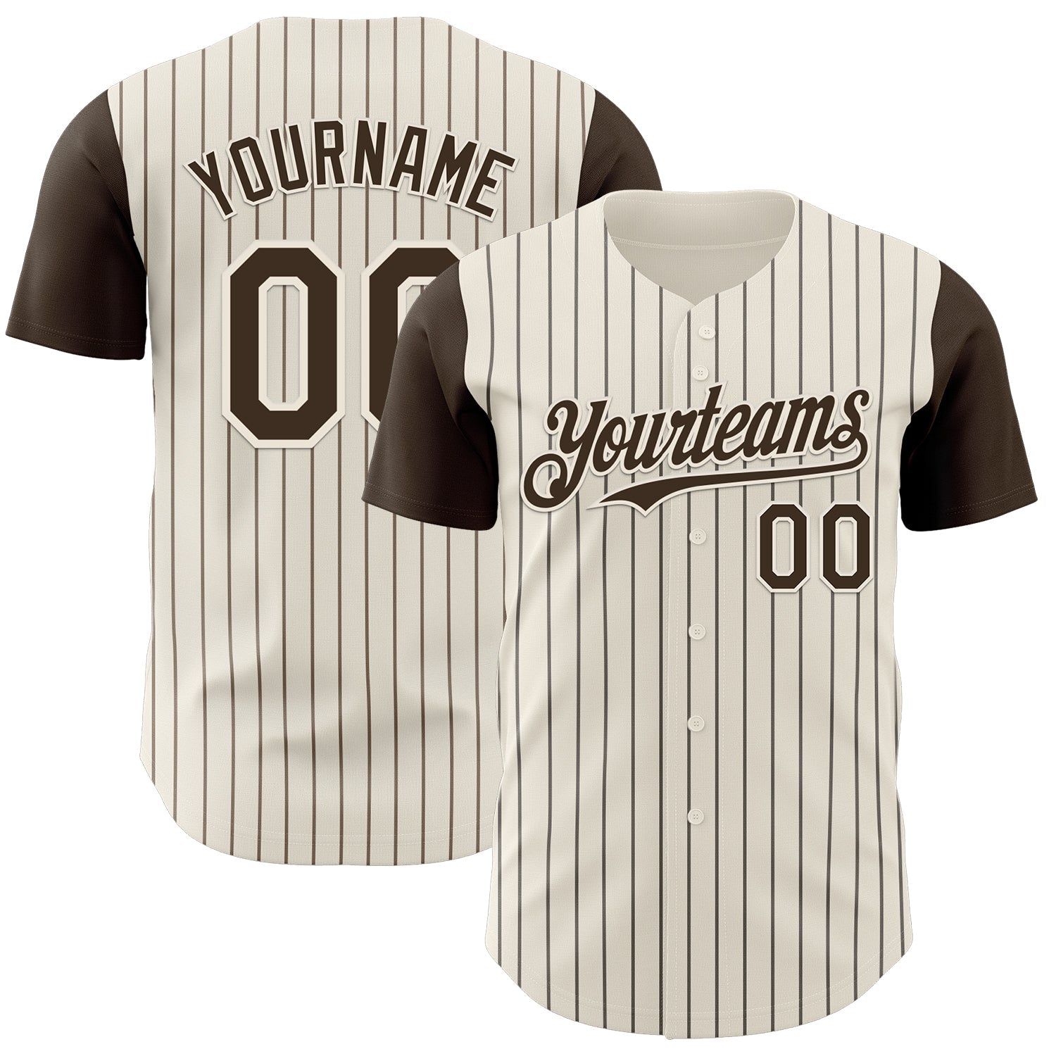 Custom Cream Brown Pinstripe Brown Authentic Two Tone Baseball Jersey - Main View