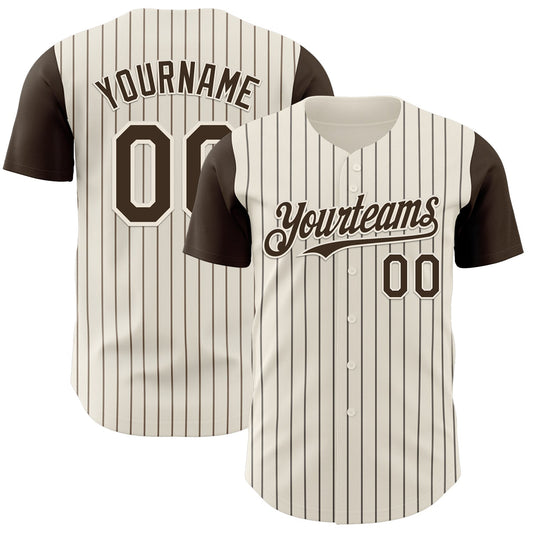 Custom Cream Brown Pinstripe Brown Authentic Two Tone Baseball Jersey - Main View