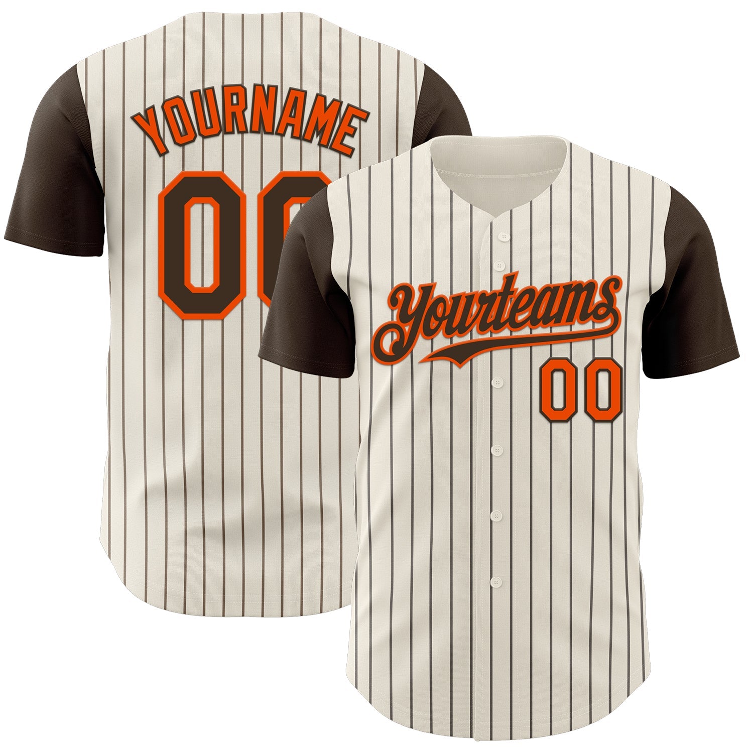 Custom Cream Brown Pinstripe Orange Authentic Two Tone Baseball Jersey - Main View