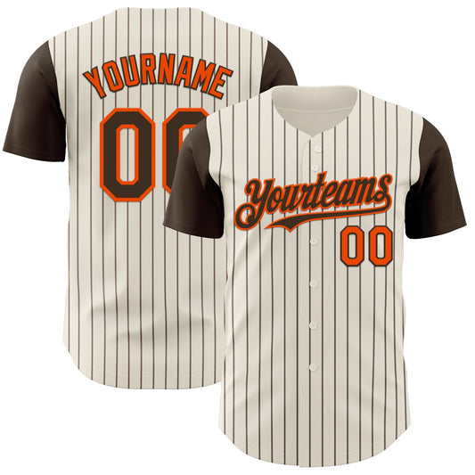 Custom Cream Brown Pinstripe Orange Authentic Two Tone Baseball Jersey - Main View