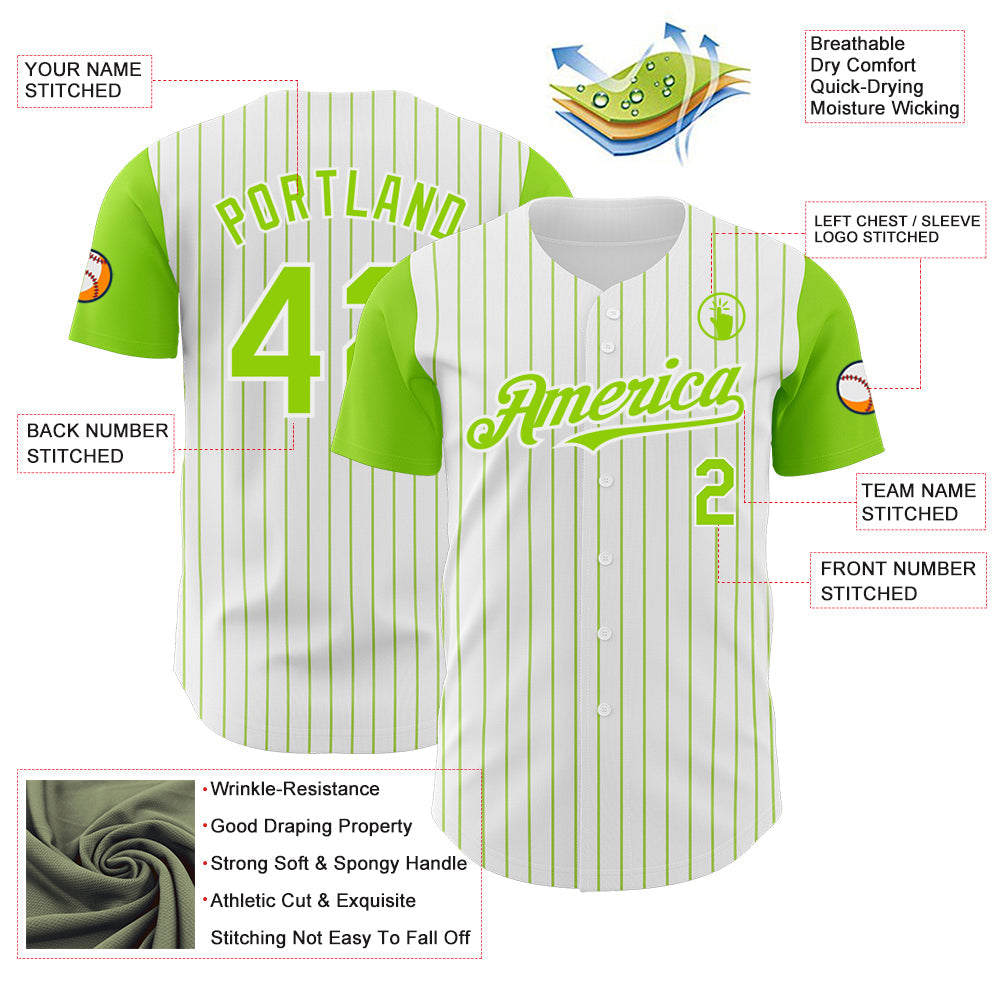 Custom White Neon Green Pinstripe Neon Green Authentic Two Tone Baseball Jersey view 3