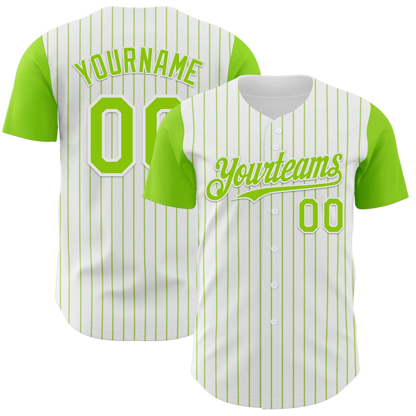Custom White Neon Green Pinstripe Neon Green Authentic Two Tone Baseball Jersey - Main View