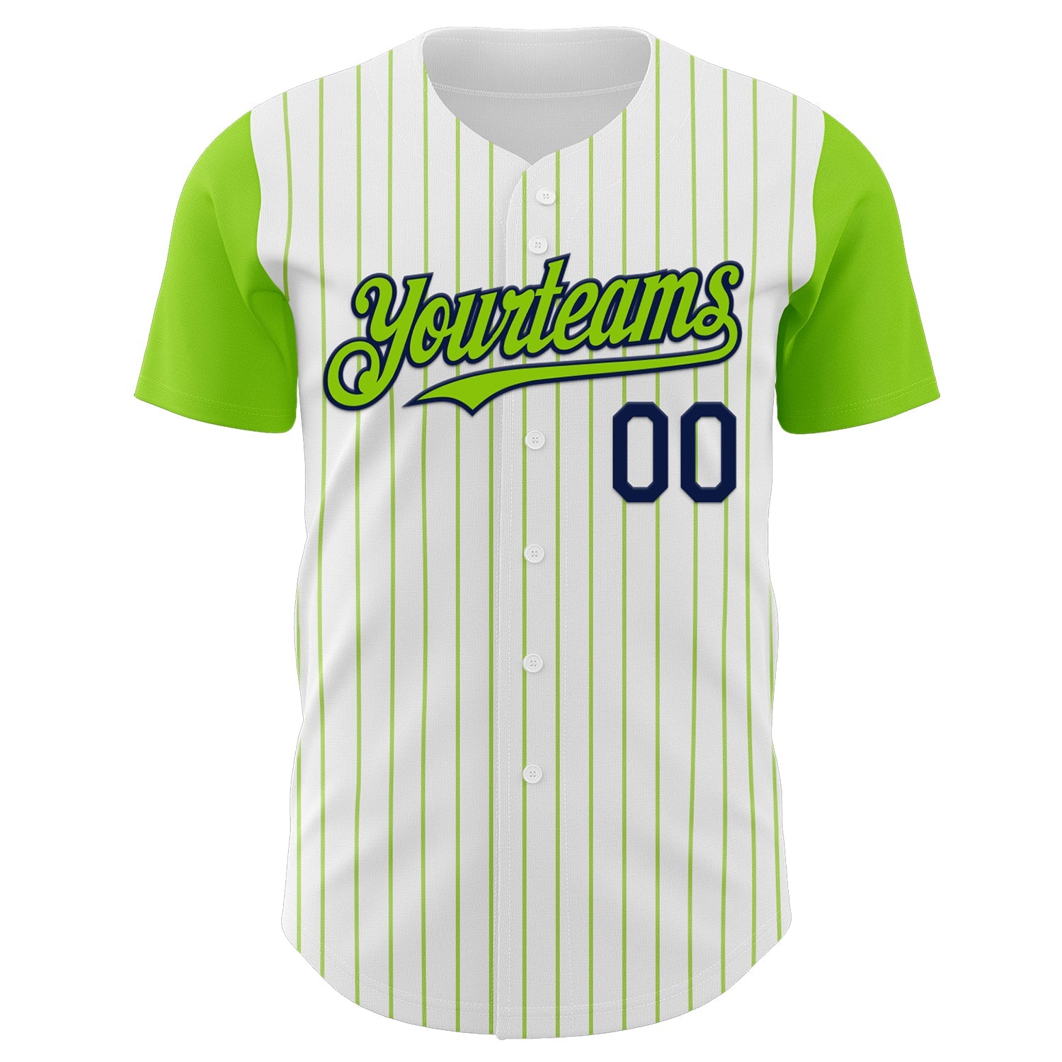 Custom White Neon Green Pinstripe Navy Authentic Two Tone Baseball Jersey view 2