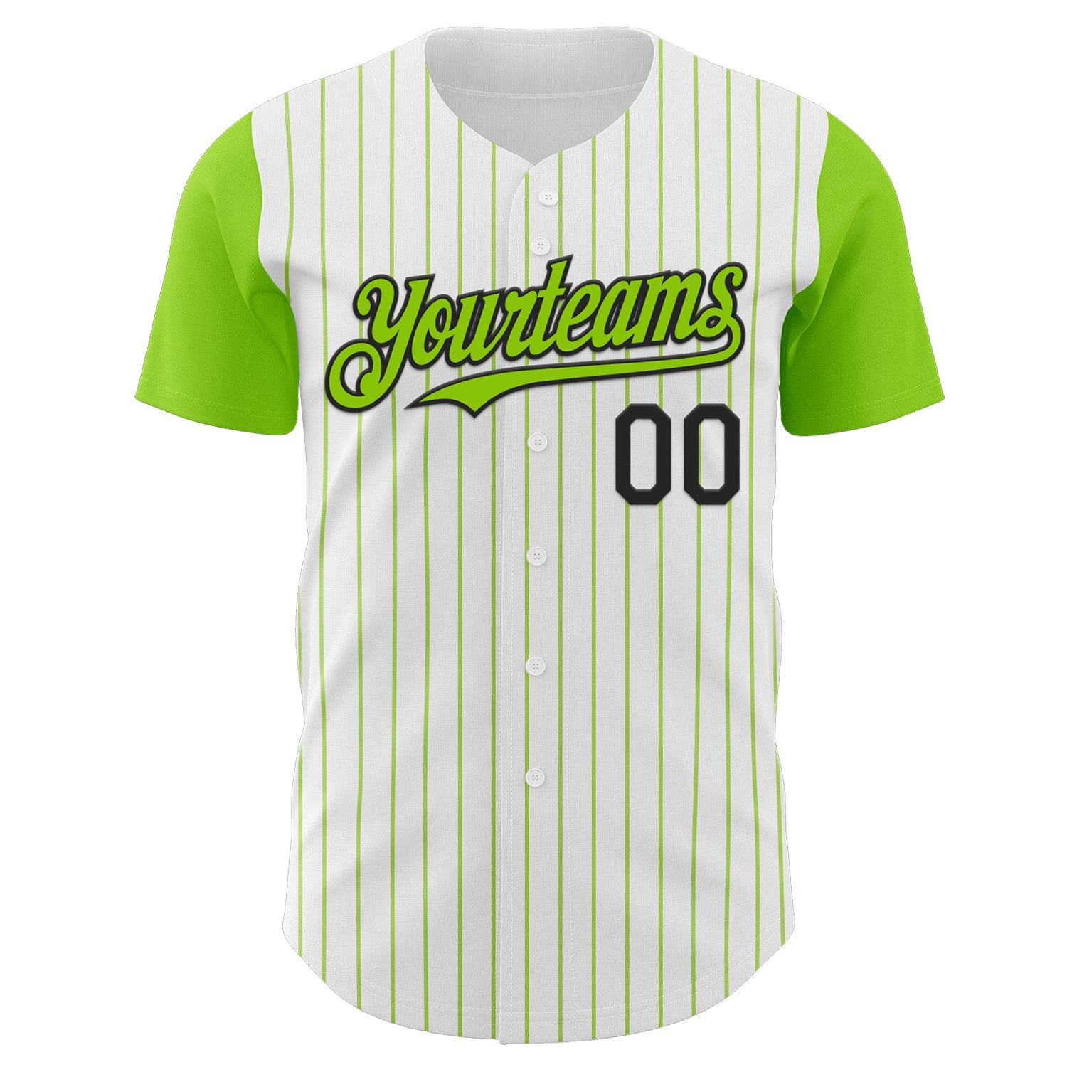 Custom White Neon Green Pinstripe Black Authentic Two Tone Baseball Jersey view 2