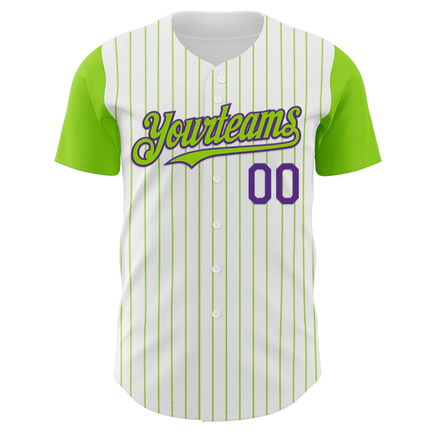 Custom White Neon Green Pinstripe Purple Authentic Two Tone Baseball Jersey view 2