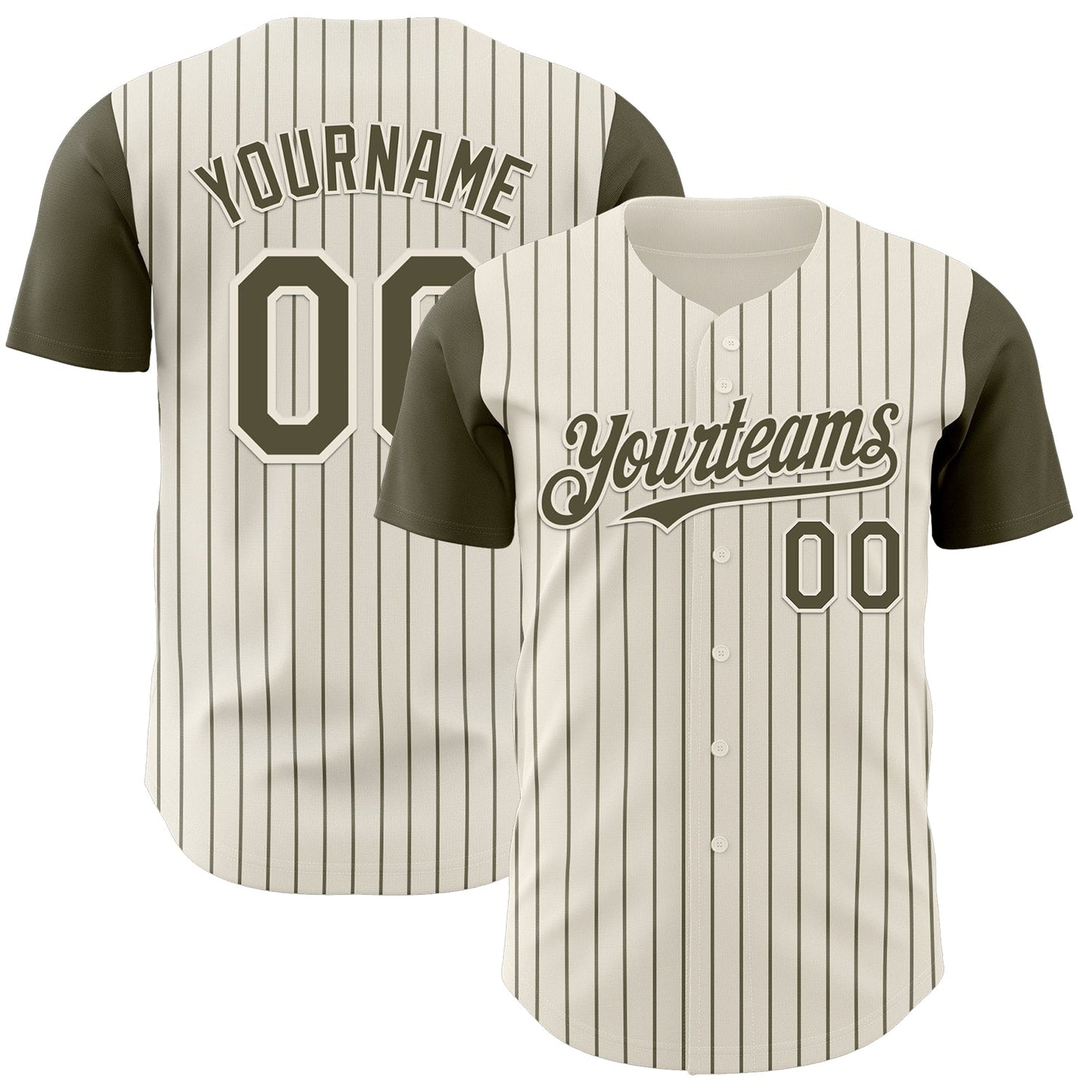 Custom Cream Olive Pinstripe Olive Authentic Two Tone Baseball Jersey - Main View