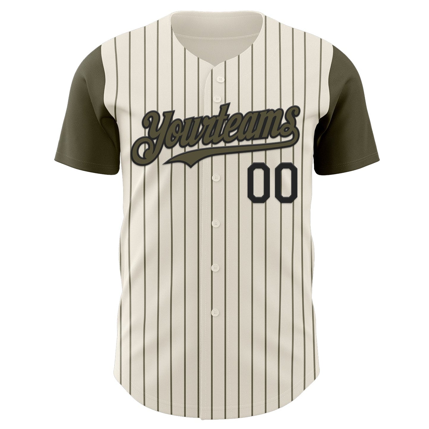 Custom Cream Olive Pinstripe Black Authentic Two Tone Baseball Jersey view 2