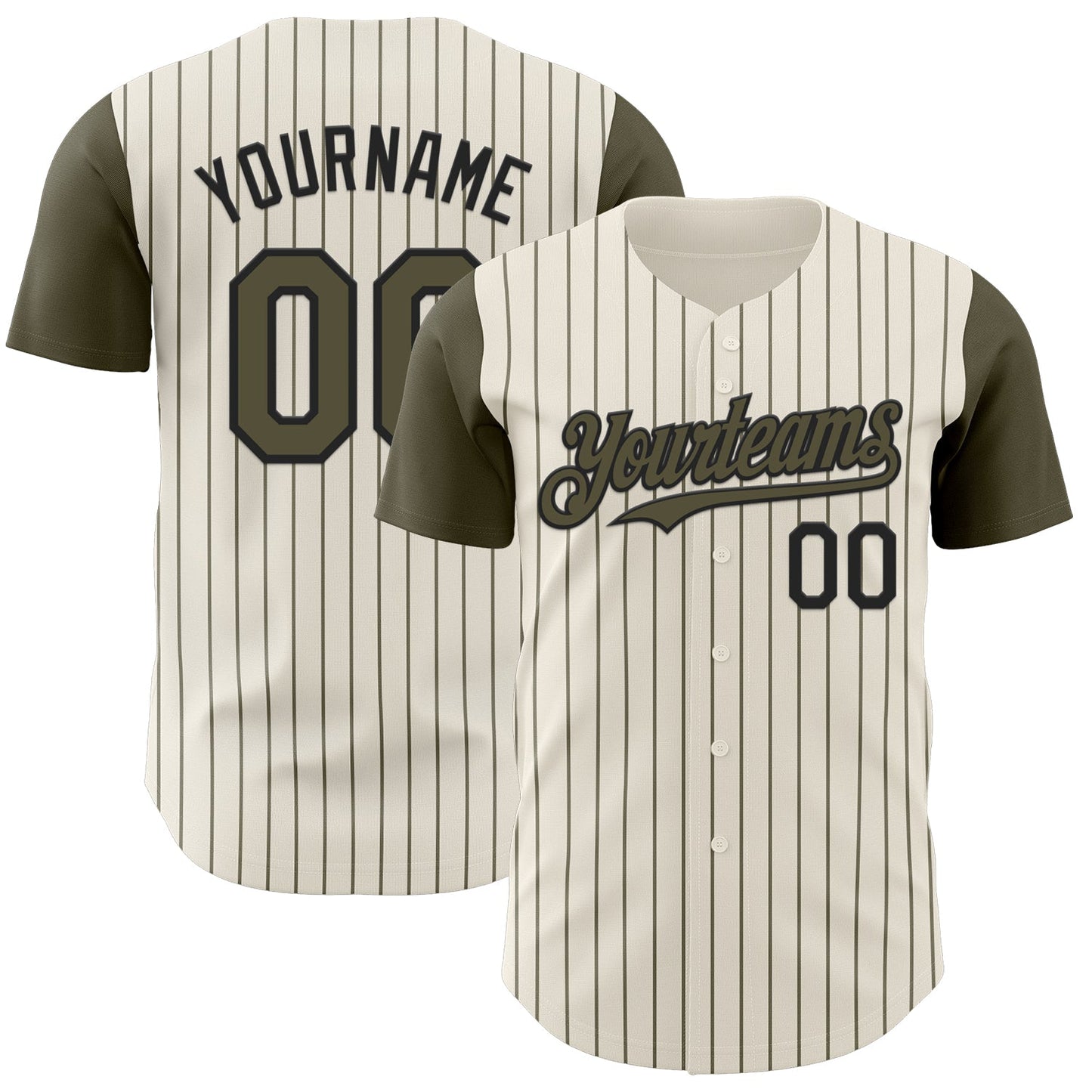 Custom Cream Olive Pinstripe Black Authentic Two Tone Baseball Jersey - Main View