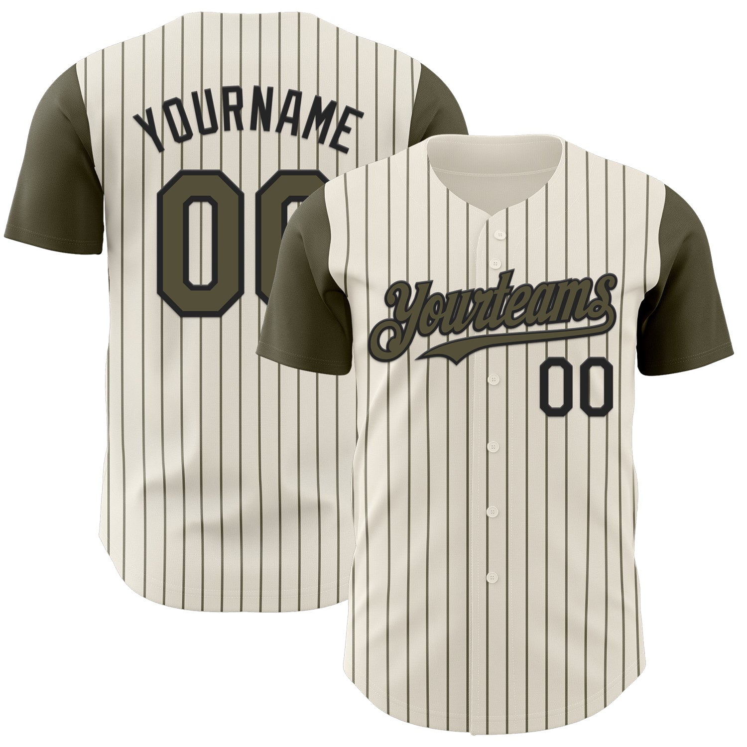 Custom Cream Olive Pinstripe Black Authentic Two Tone Baseball Jersey - Main View