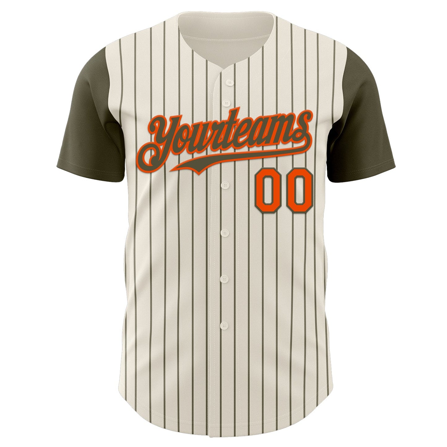 Custom Cream Olive Pinstripe Orange Authentic Two Tone Baseball Jersey view 2