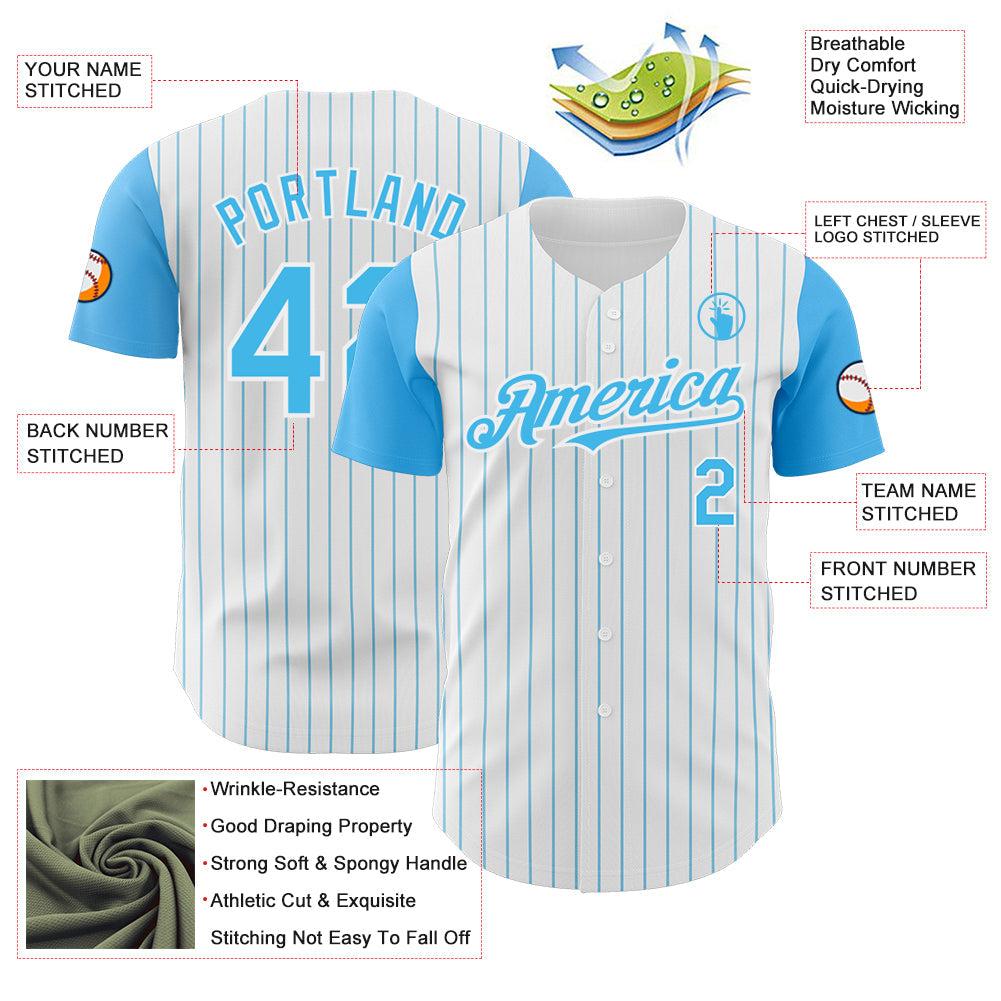 Custom White Sky Blue Pinstripe Sky Blue Authentic Two Tone Baseball Jersey view 3