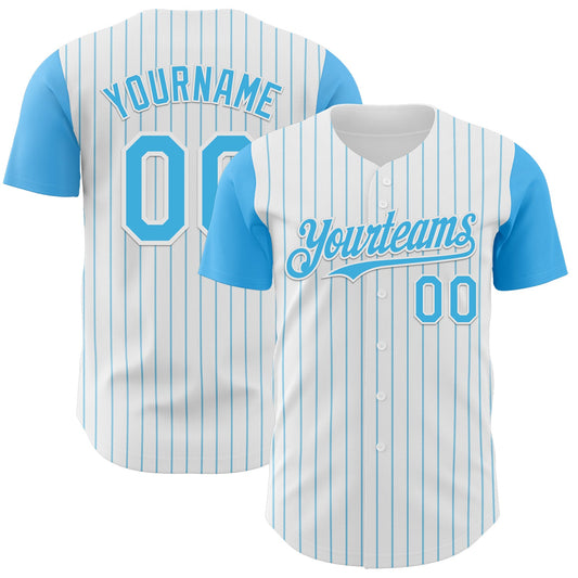Custom White Sky Blue Pinstripe Sky Blue Authentic Two Tone Baseball Jersey - Main View