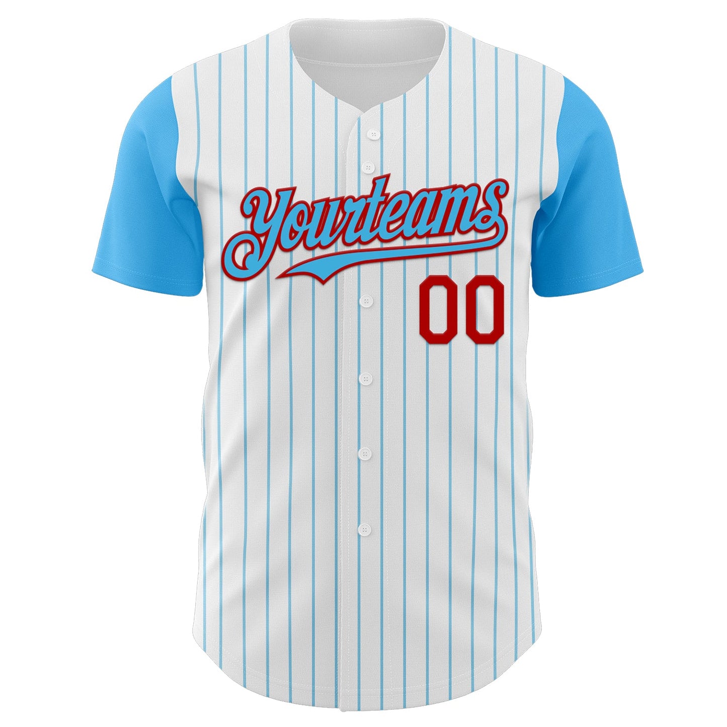 Custom White Sky Blue Pinstripe Red Authentic Two Tone Baseball Jersey view 2