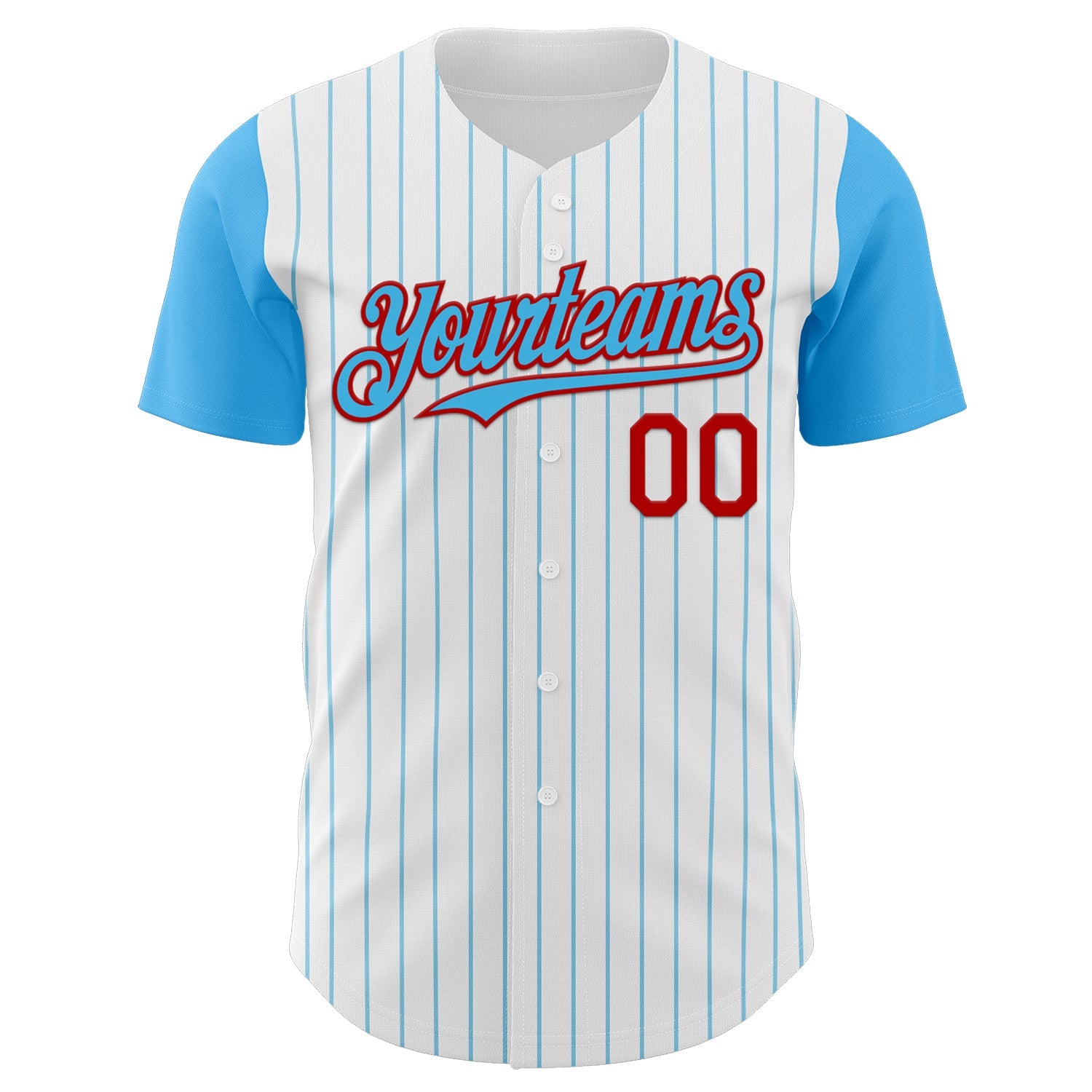 Custom White Sky Blue Pinstripe Red Authentic Two Tone Baseball Jersey view 2