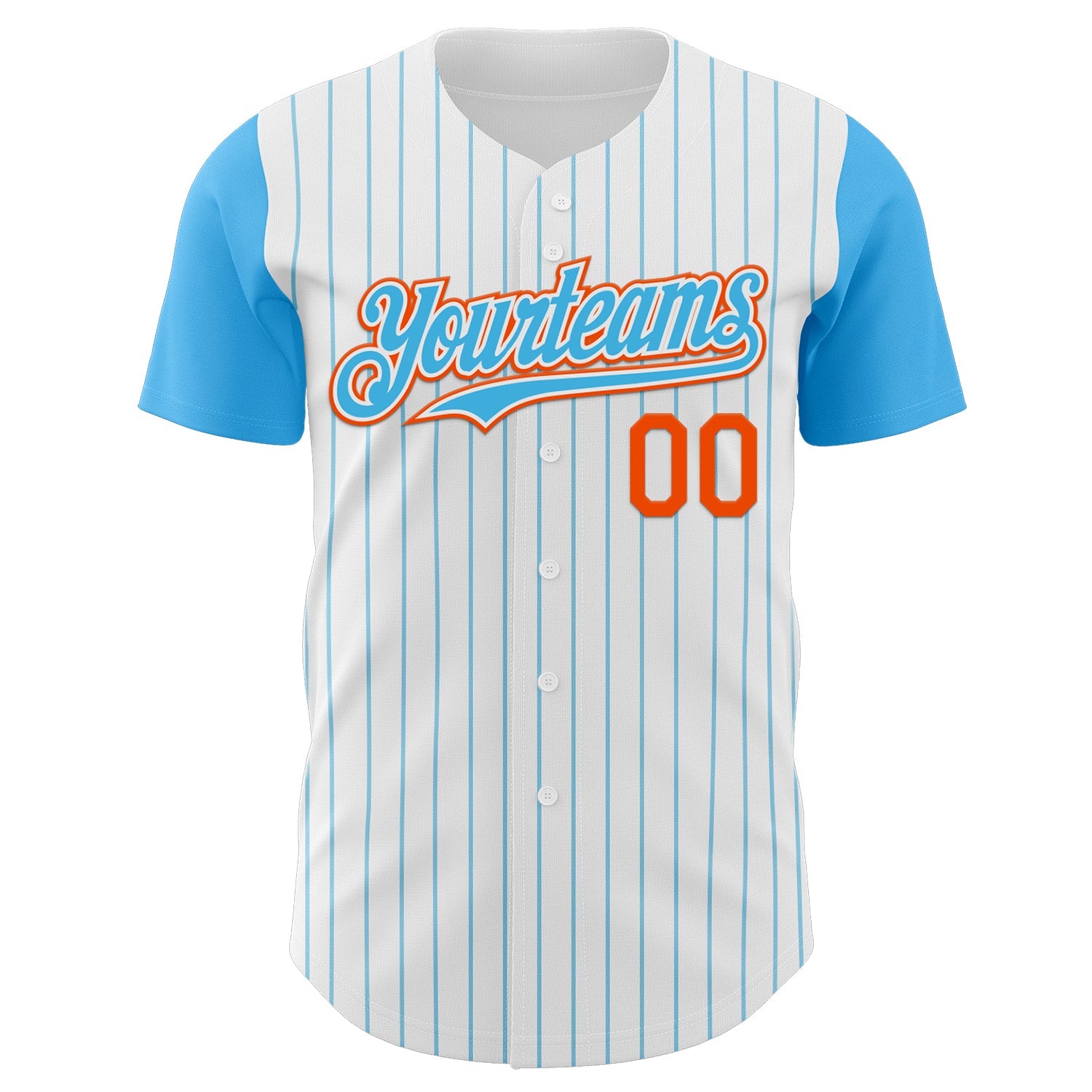 Custom White Sky Blue Pinstripe Orange Authentic Two Tone Baseball Jersey view 2