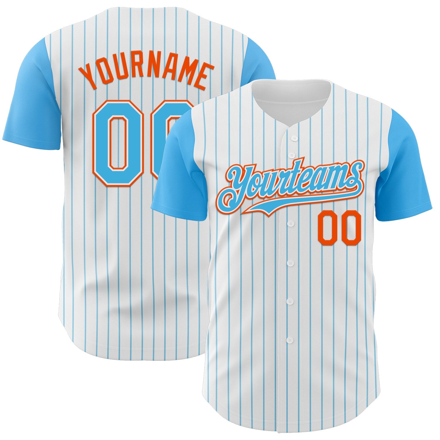 Custom White Sky Blue Pinstripe Orange Authentic Two Tone Baseball Jersey - Main View