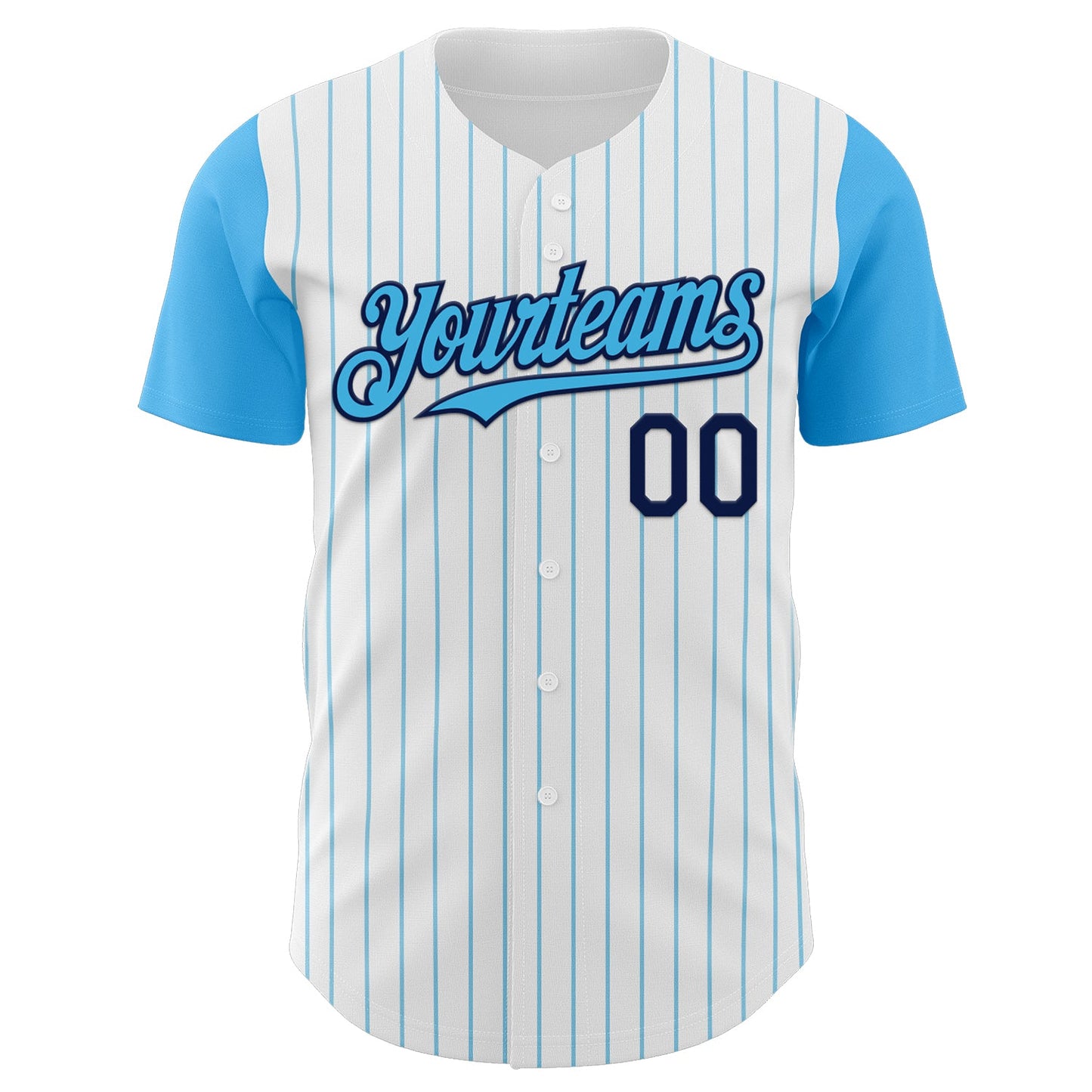 Custom White Sky Blue Pinstripe Navy Authentic Two Tone Baseball Jersey view 2