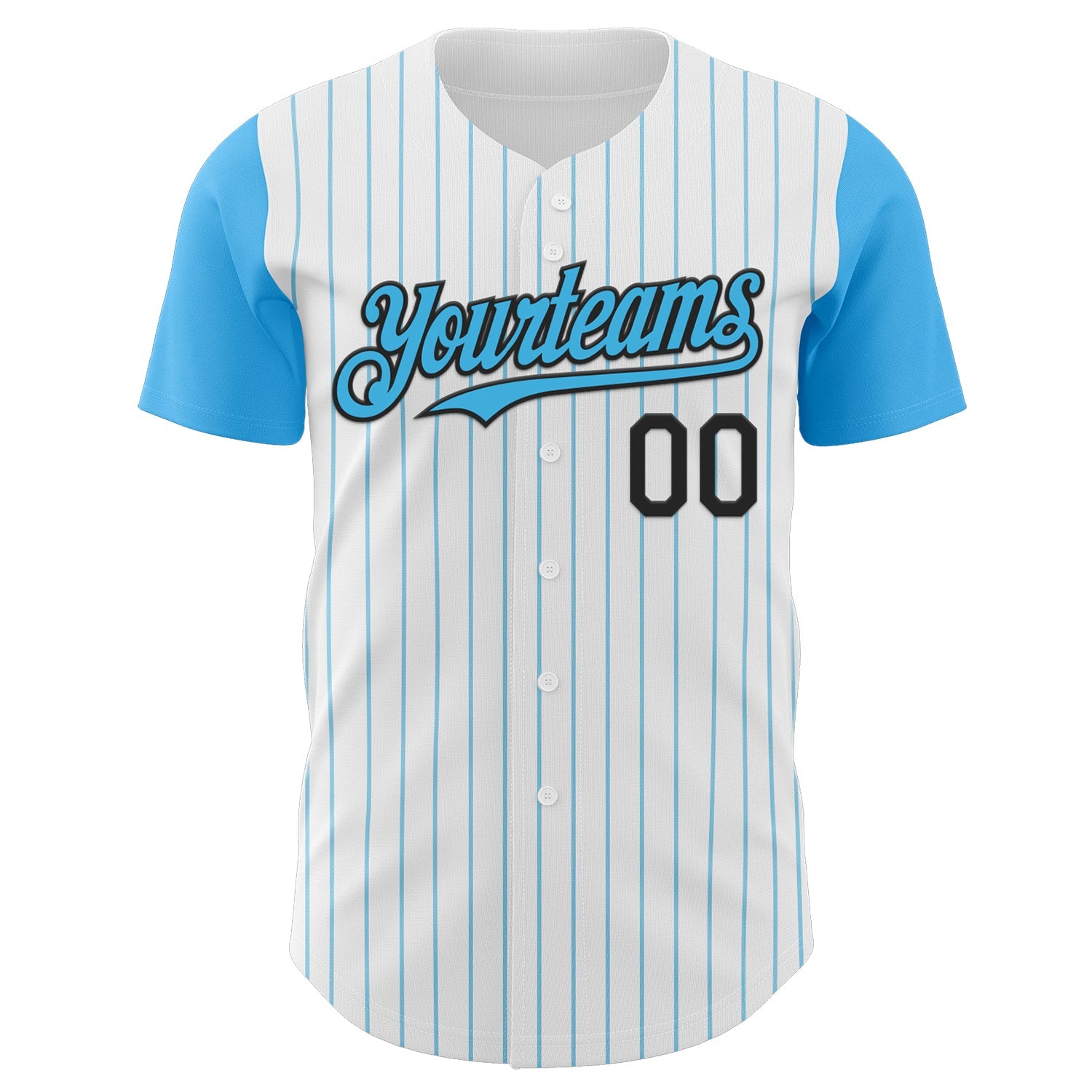 Custom White Sky Blue Pinstripe Black Authentic Two Tone Baseball Jersey view 2