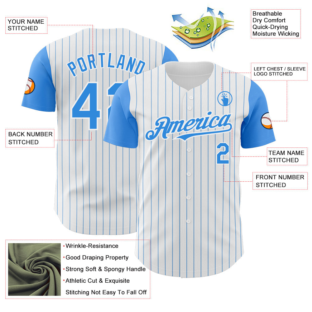 Custom White Electric Blue Pinstripe Electric Blue Authentic Two Tone Baseball Jersey view 3