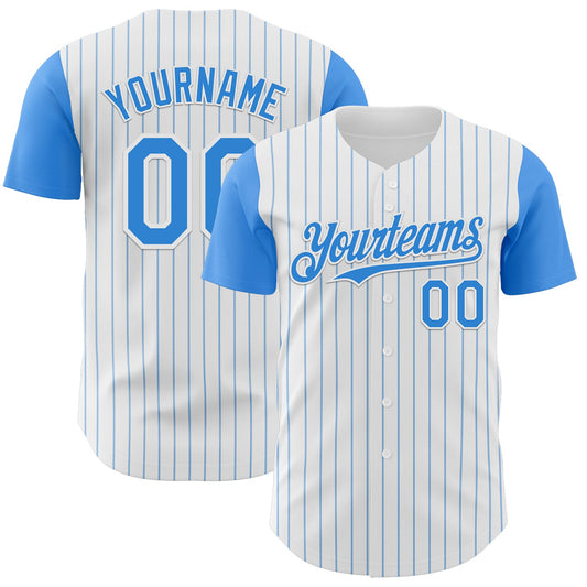 Custom White Electric Blue Pinstripe Electric Blue Authentic Two Tone Baseball Jersey - Main View