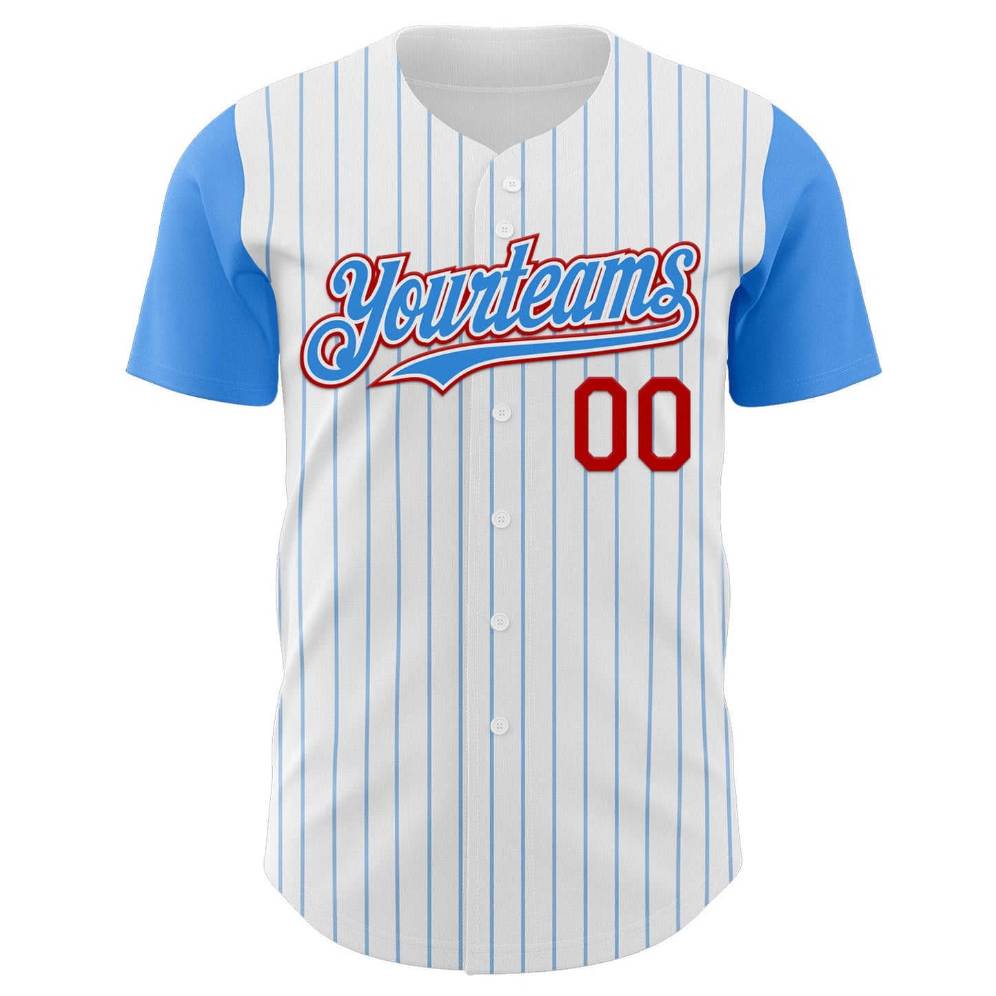 Custom White Electric Blue Pinstripe Red Authentic Two Tone Baseball Jersey view 2