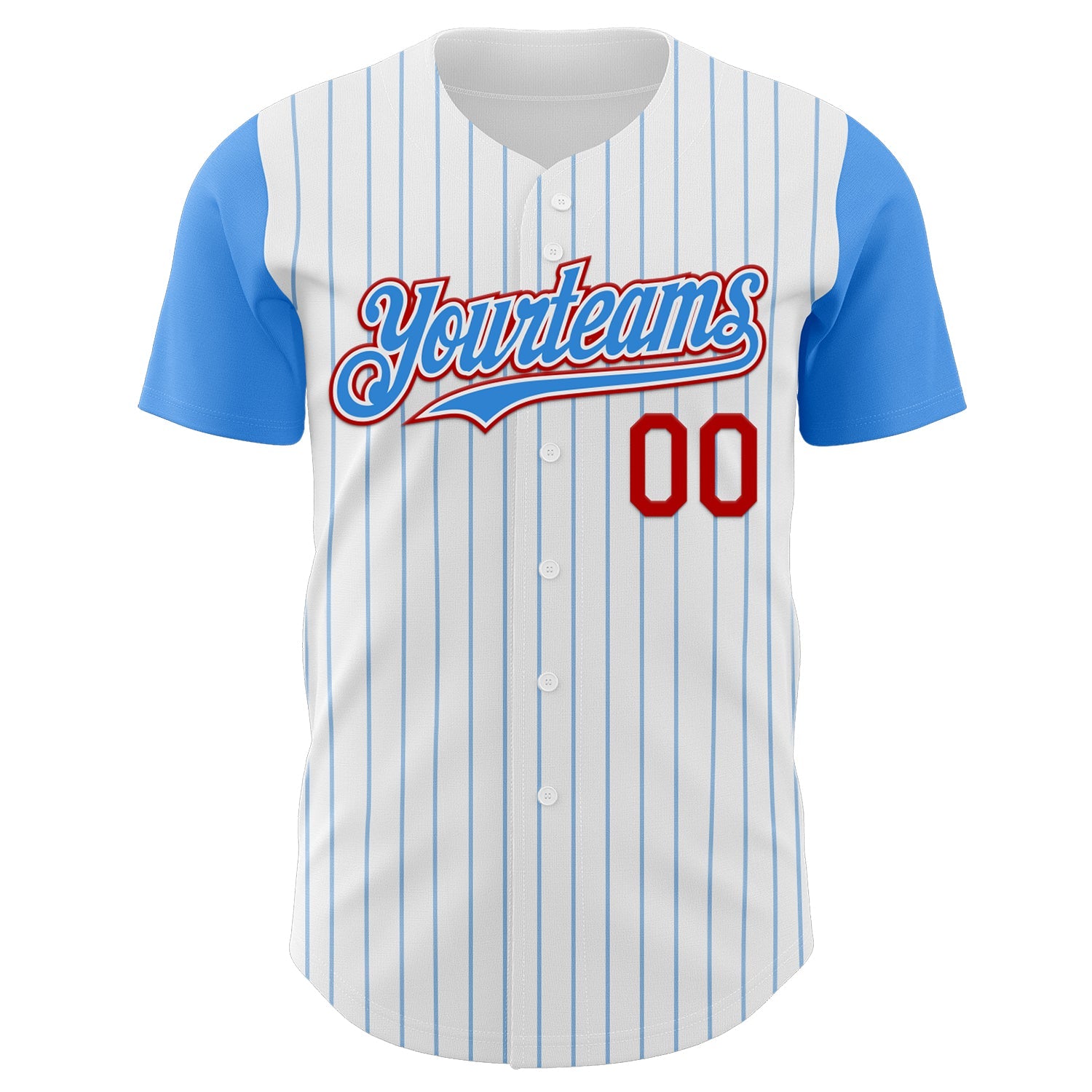 Custom White Electric Blue Pinstripe Red Authentic Two Tone Baseball Jersey view 2