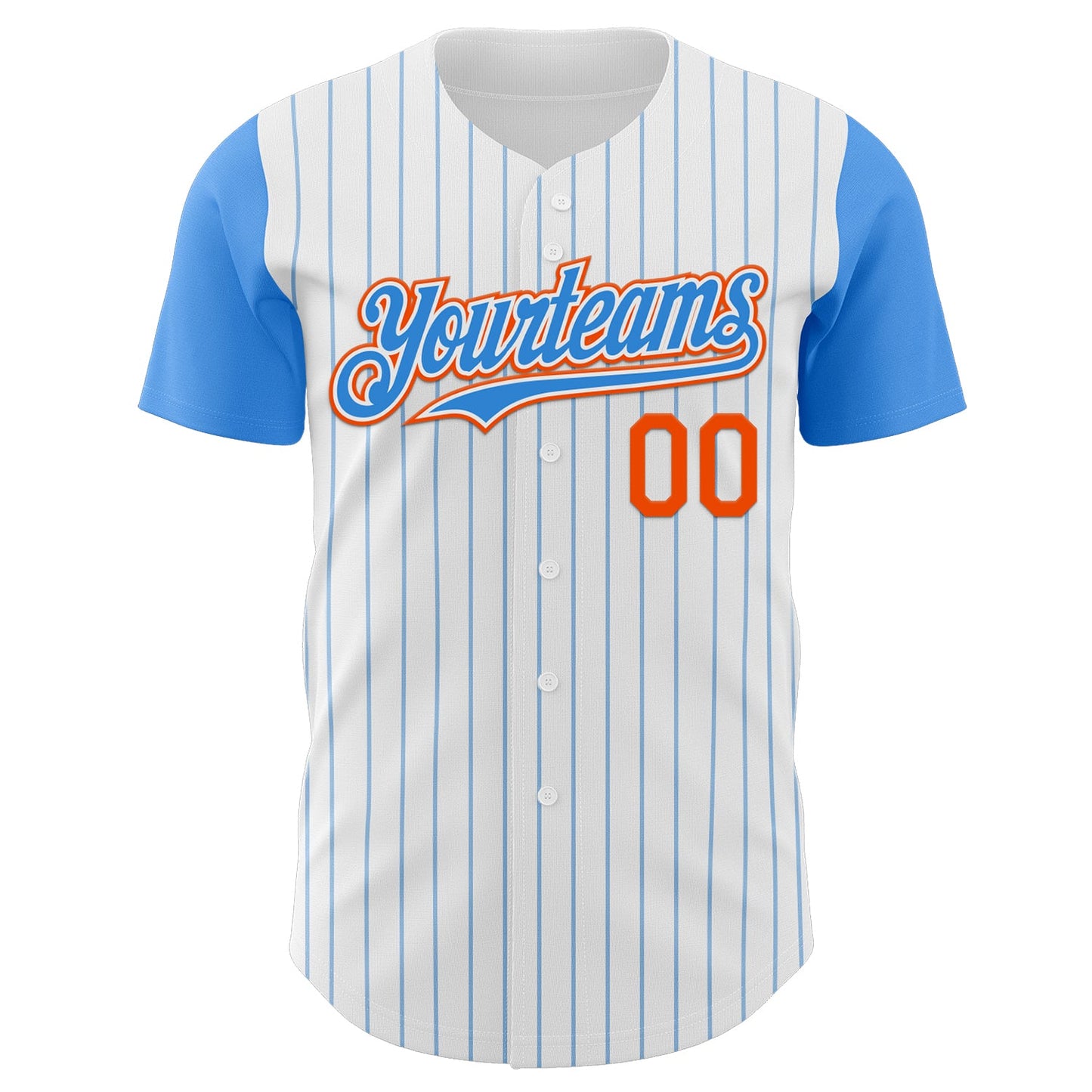 Custom White Electric Blue Pinstripe Orange Authentic Two Tone Baseball Jersey view 2