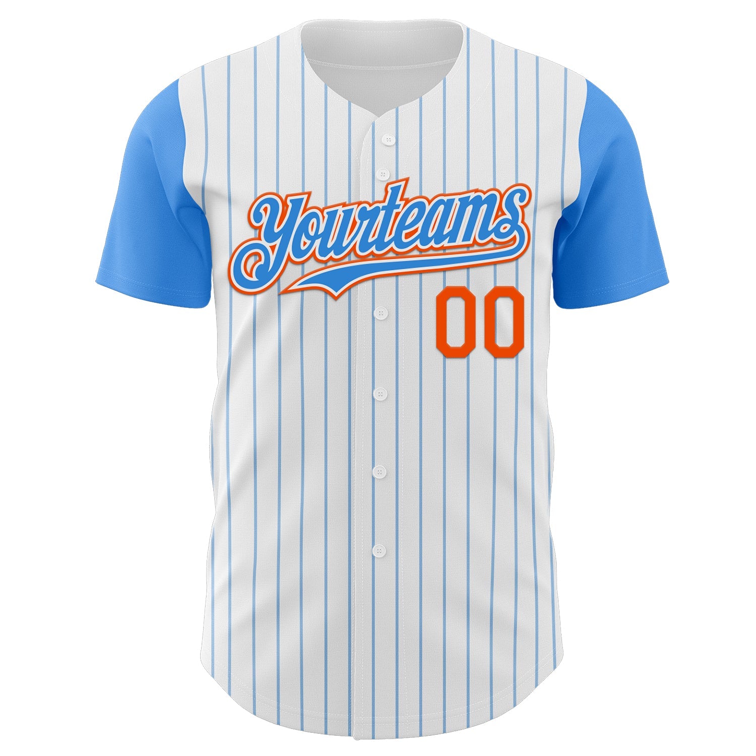 Custom White Electric Blue Pinstripe Orange Authentic Two Tone Baseball Jersey view 2