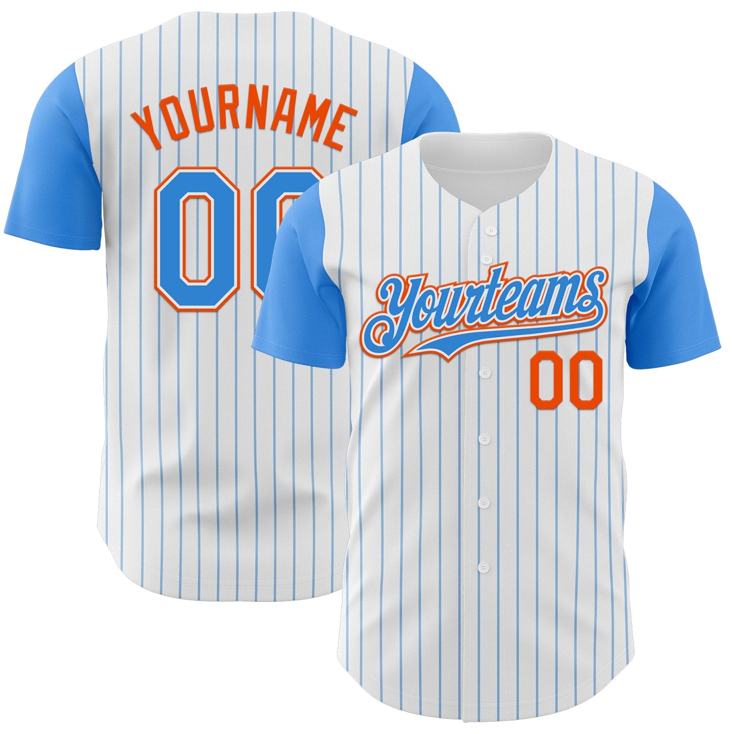 Custom White Electric Blue Pinstripe Orange Authentic Two Tone Baseball Jersey - Main View