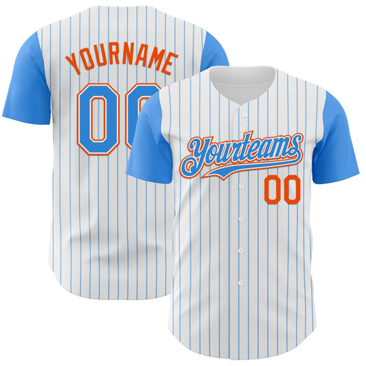 Custom White Electric Blue Pinstripe Orange Authentic Two Tone Baseball Jersey - Main View
